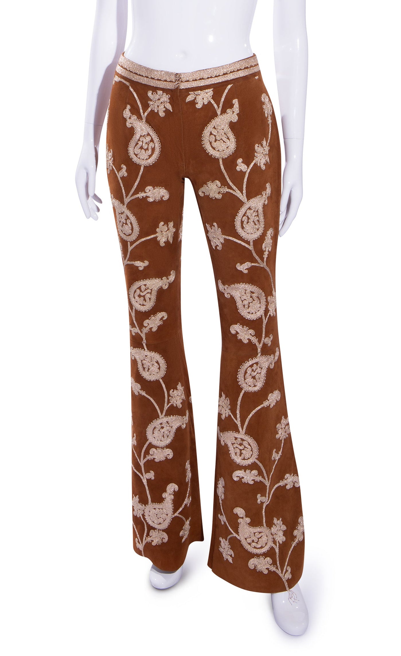 F/W 2002 Embroidered Suede Leather Pants