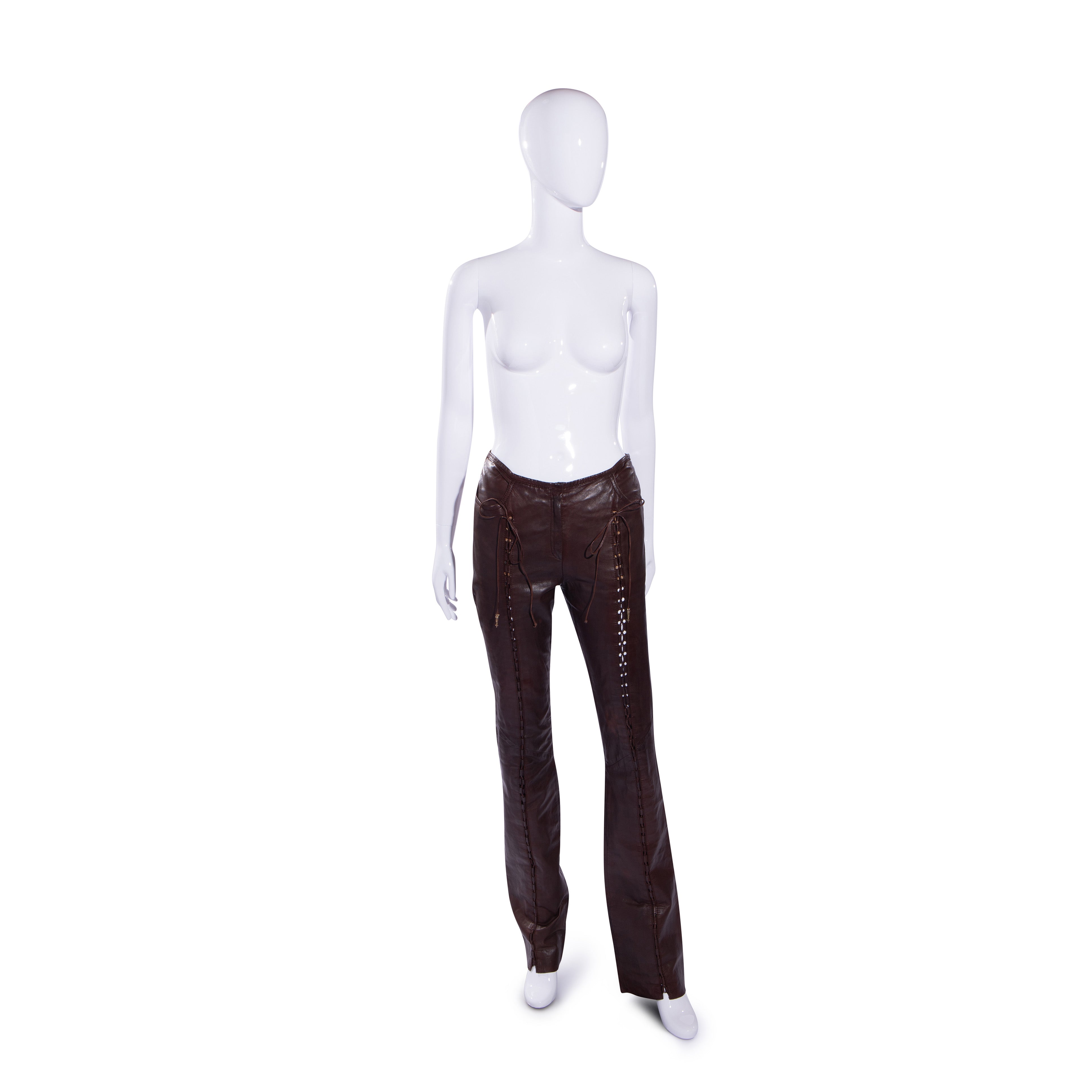 S/S 2004 Butterfly Lace-Up Brown Leather Pants
