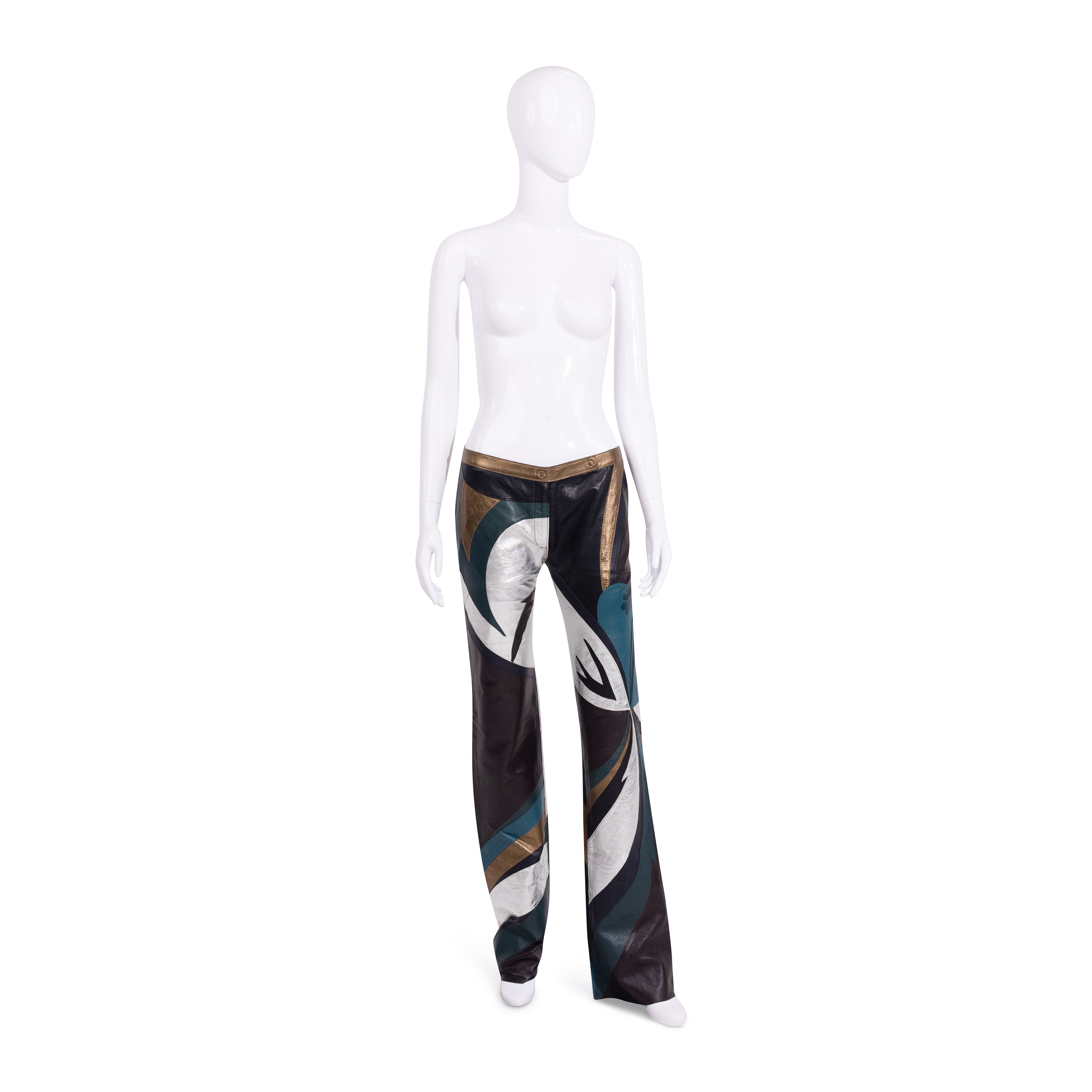 S/S 2002 Silver Leather Patchwork Trousers