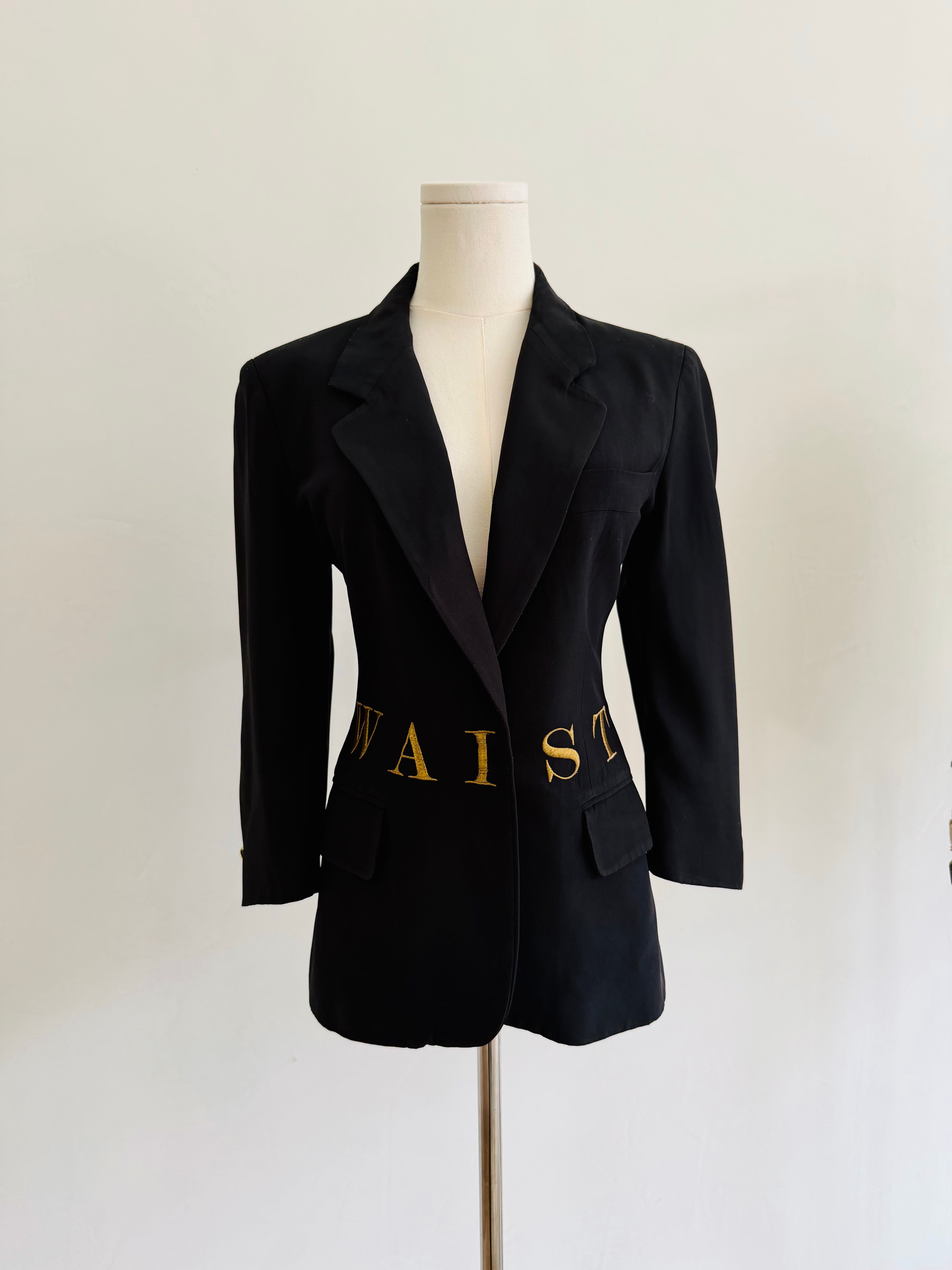 S/S 1991 Black “Waist” Embroidered Statement Blazer