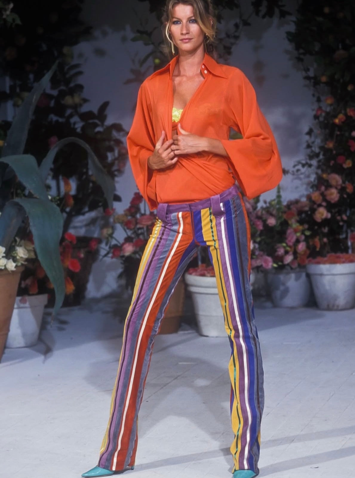 S/S 2002 Multicolor Suede & Leather Striped Pants