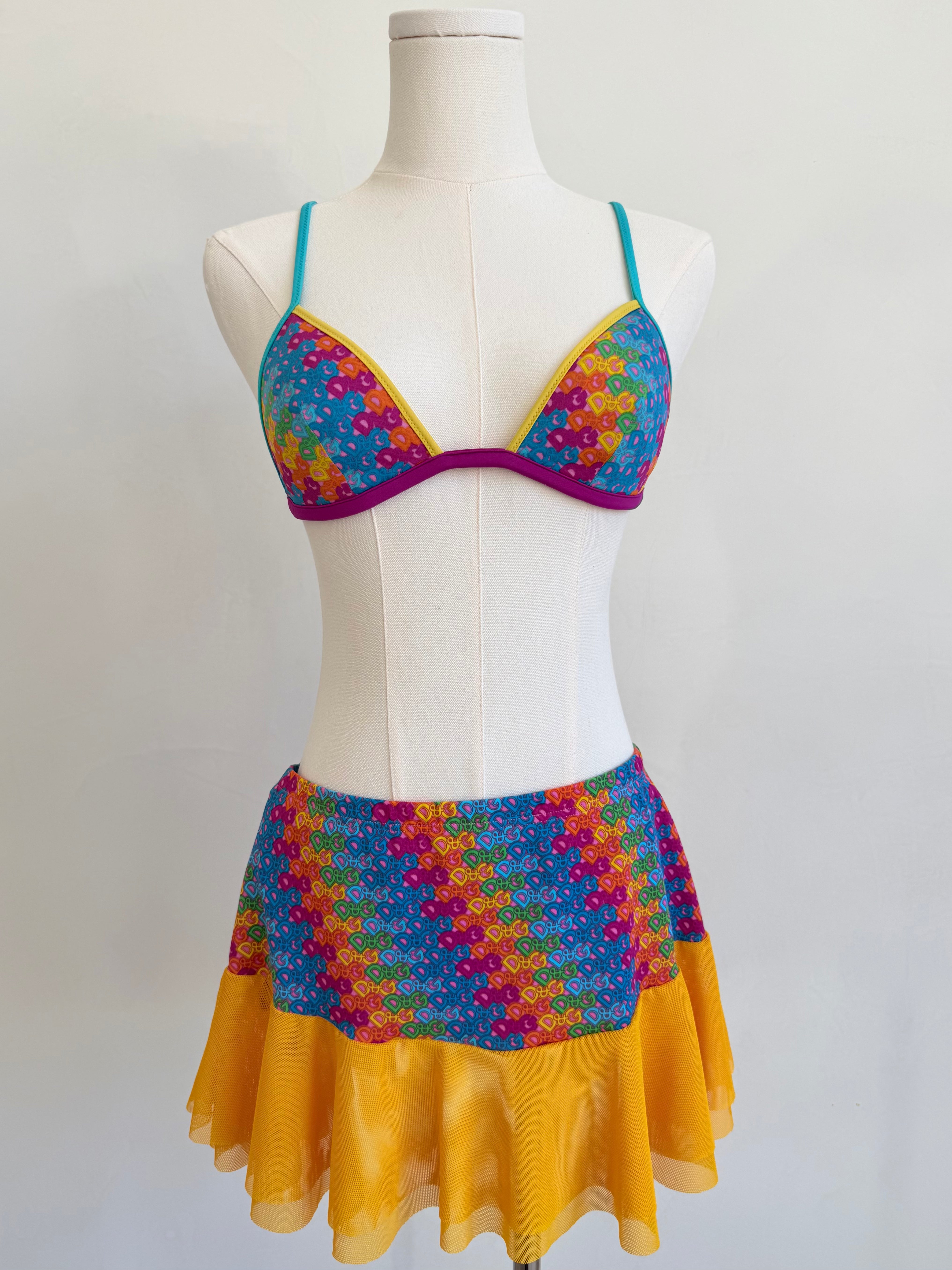 Rainbow Logo Mesh Ruffle Mini Skirt