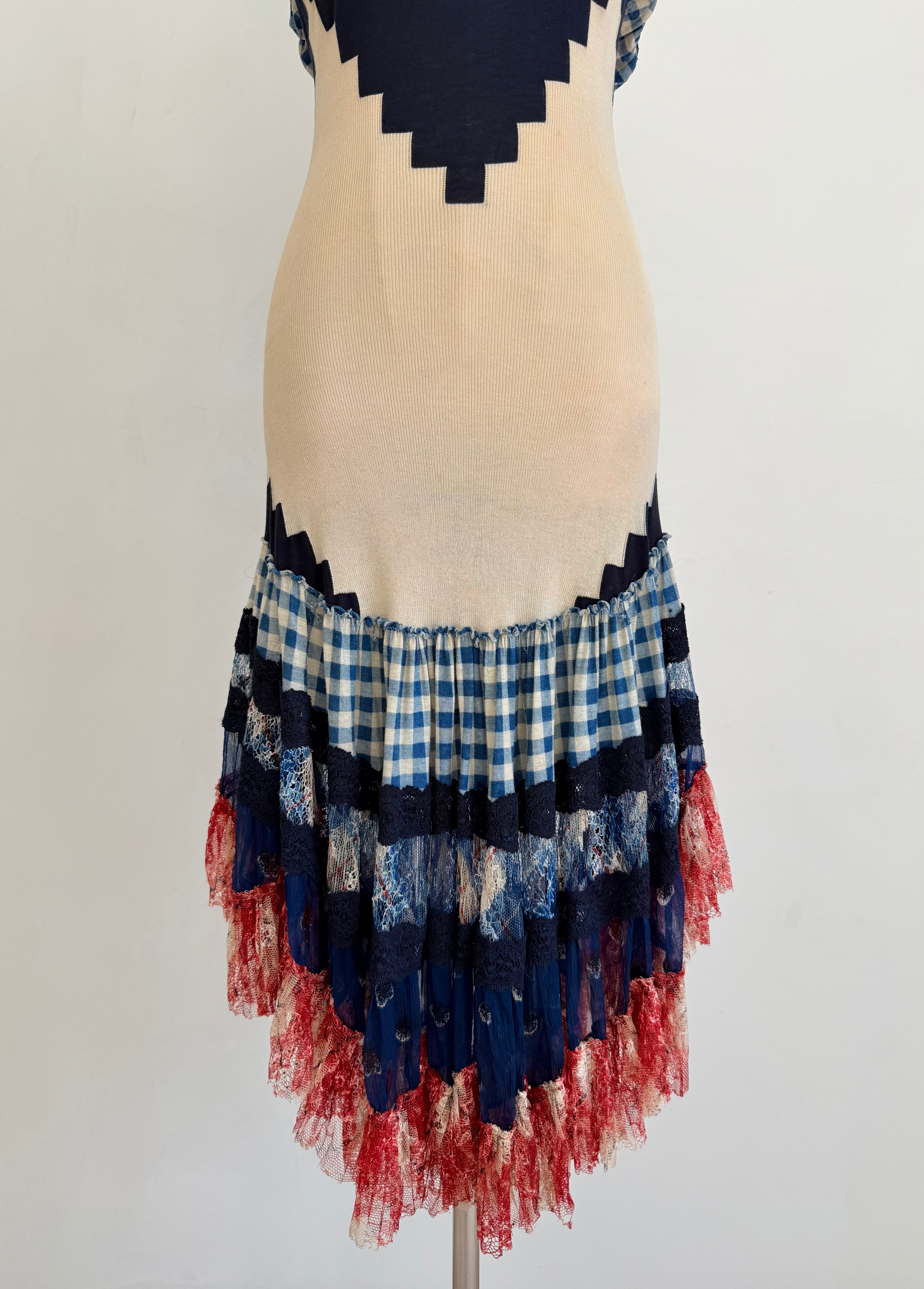 1990s Gingham & Lace Knit Dress