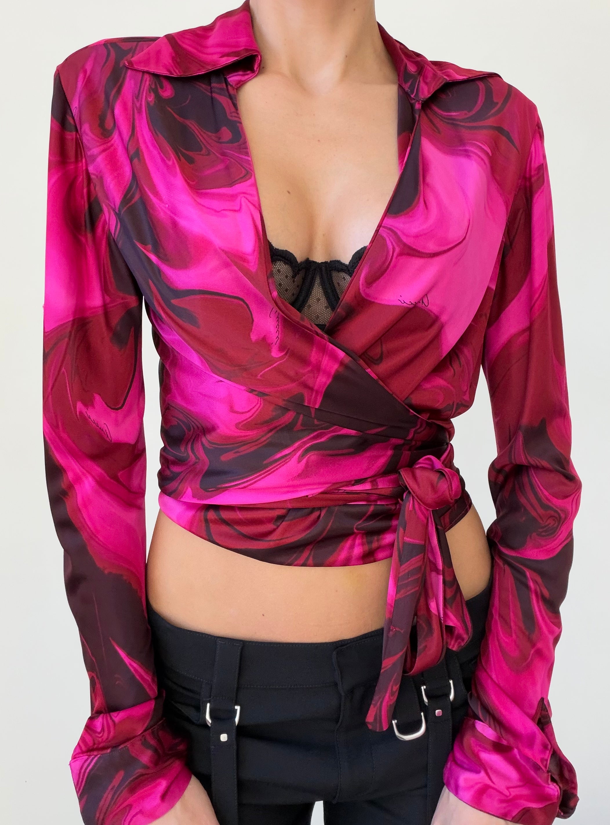 Fuchsia & Burgundy Tie-Up Top