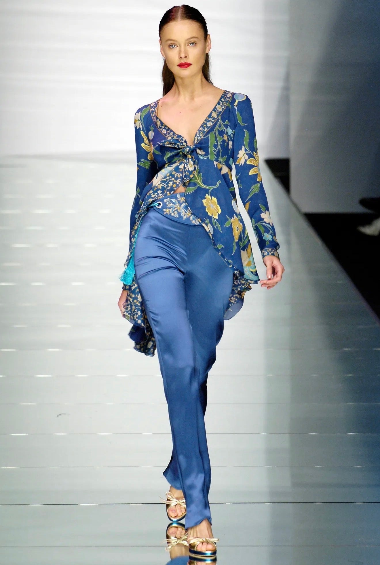S/S 2006 Blue Floral Print Asymmetrical Blouse