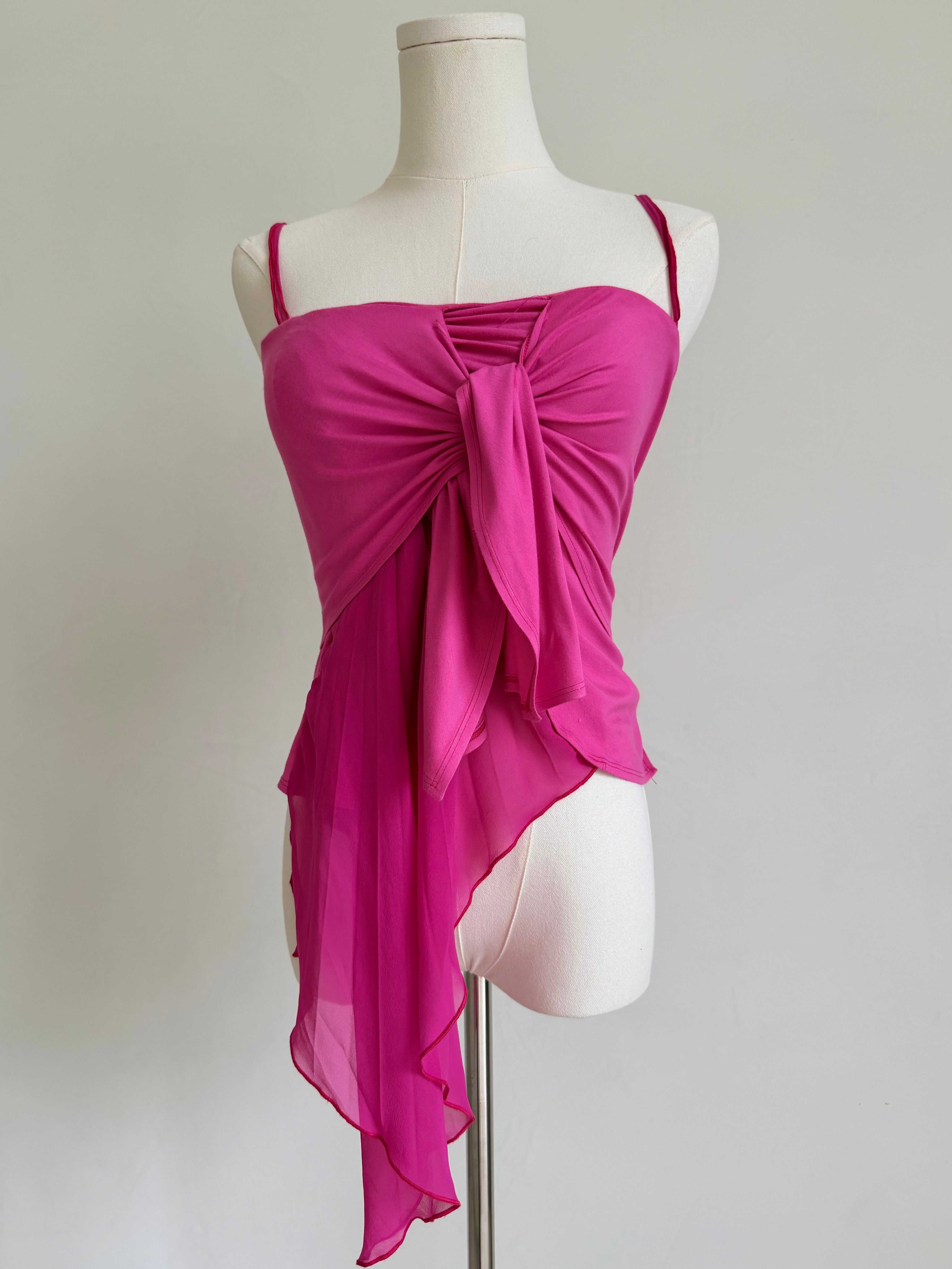 Fuchsia Asymmetric Draped Camisole Top
