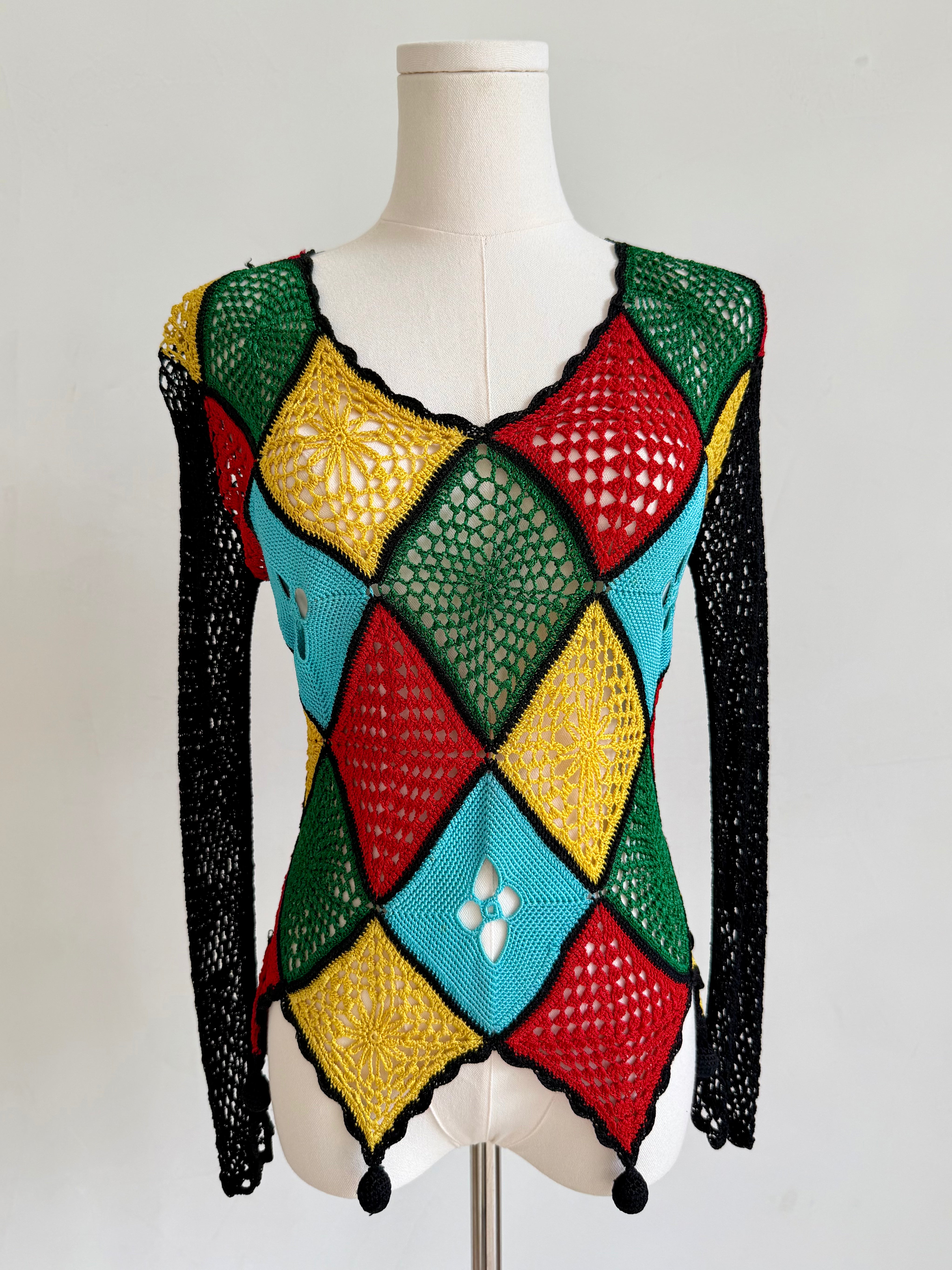 Multicolor Harlequin Crochet Knit Top