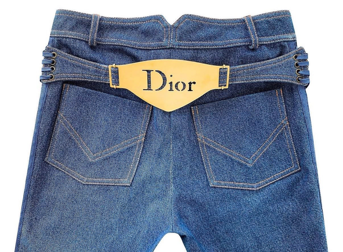 Blue Lace-Up Nameplate Denim Jeans