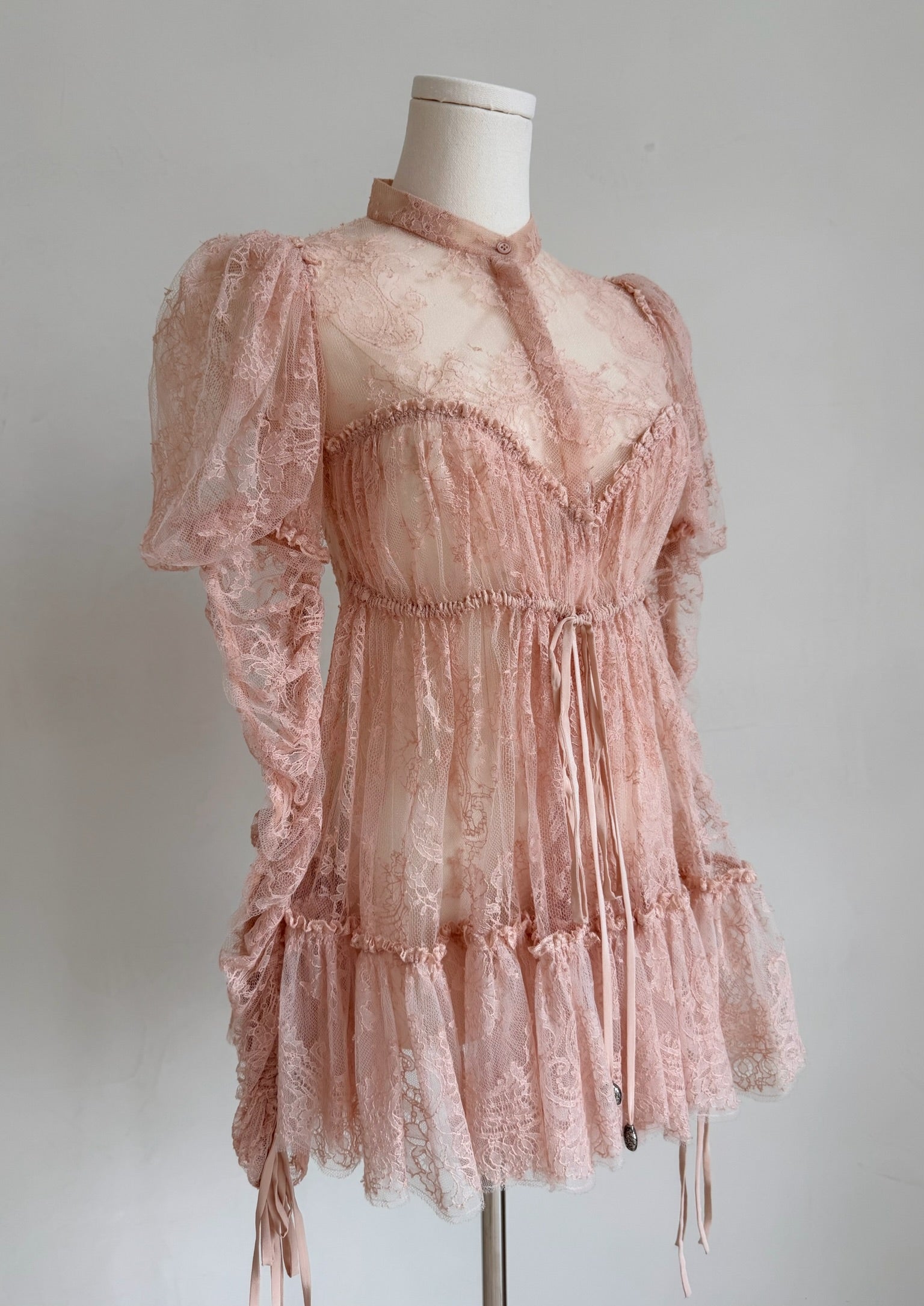 S/S 2017 Blush Sheer Lace Victorian Mini Dress