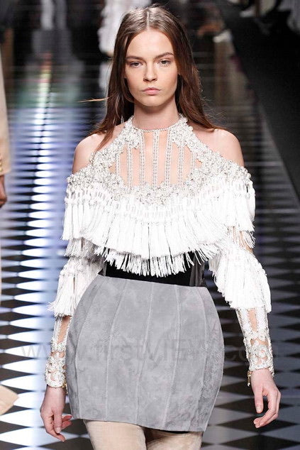 F/W 2016 White and Silver Sequin Embellished Tassel Longsleeve Dress