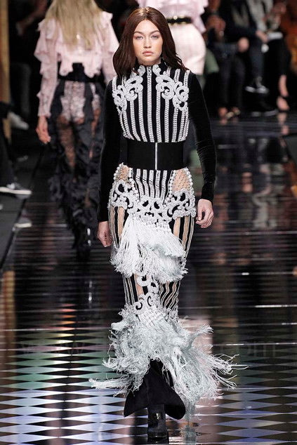 F/W 2016 White and Silver Sequin Embellished Tassel Longsleeve Dress