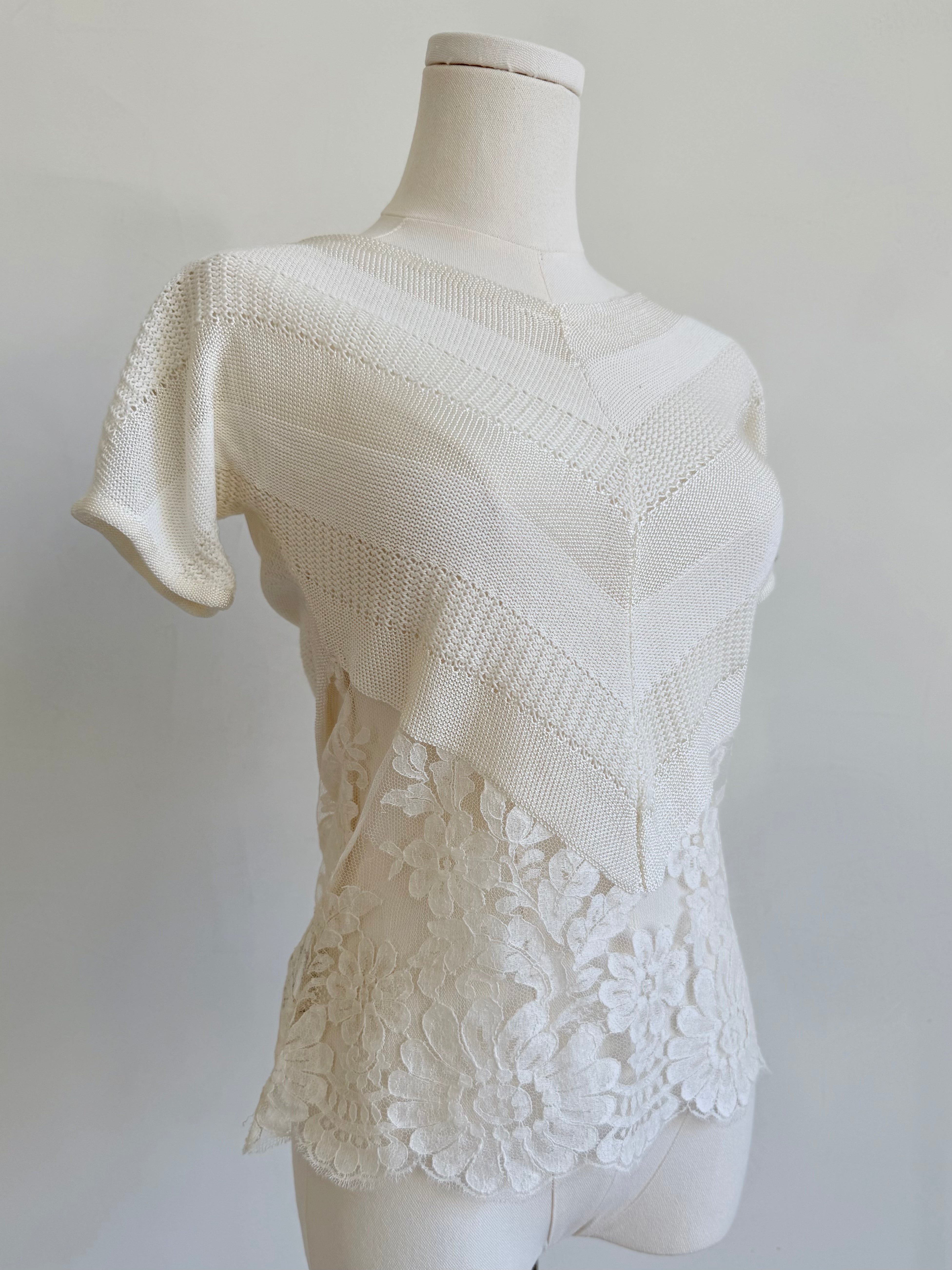 NWT Ivory Knit & Lace Panel Top