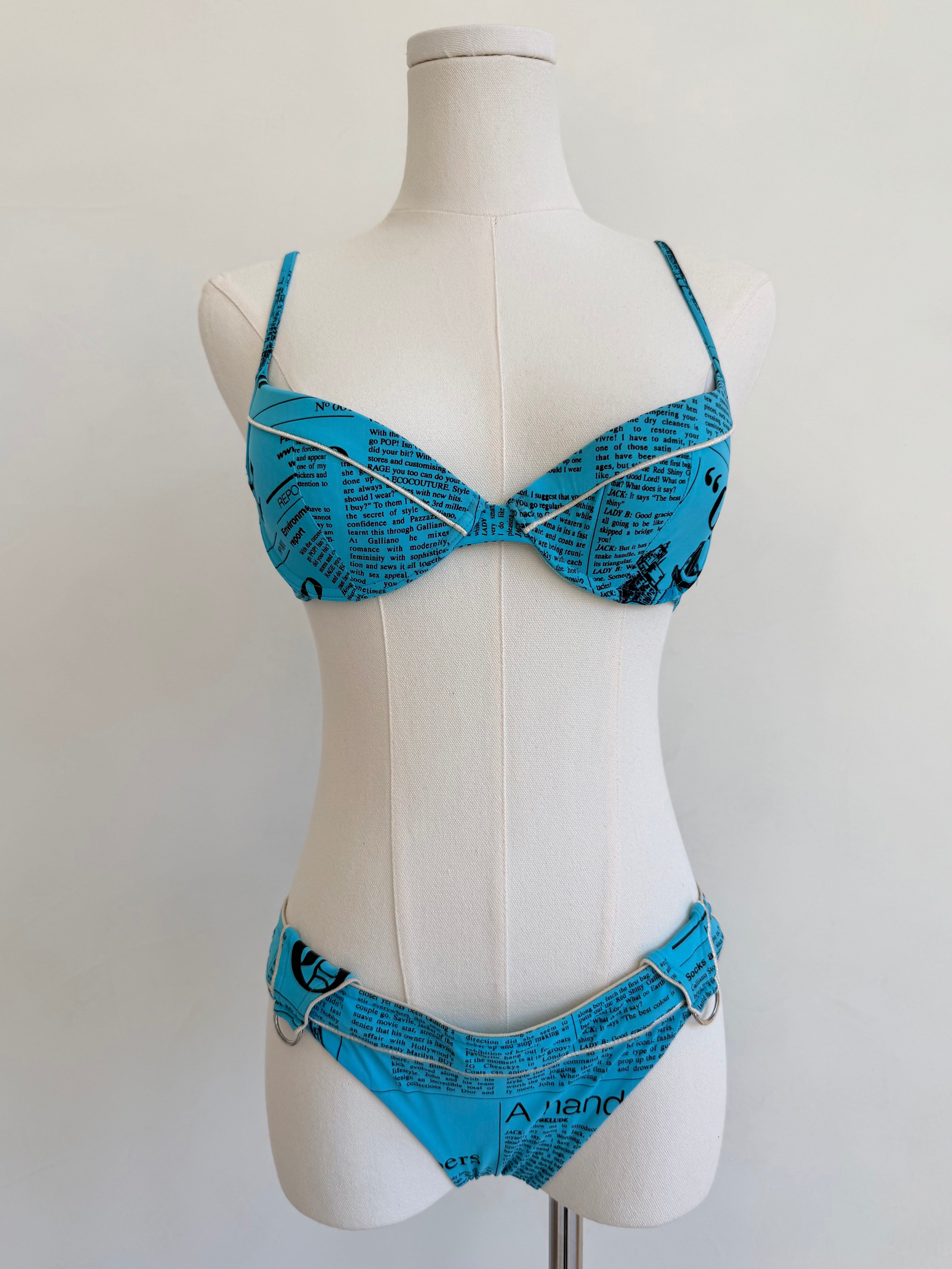 Blue “Gazette” Newspaper Print Bikini Set