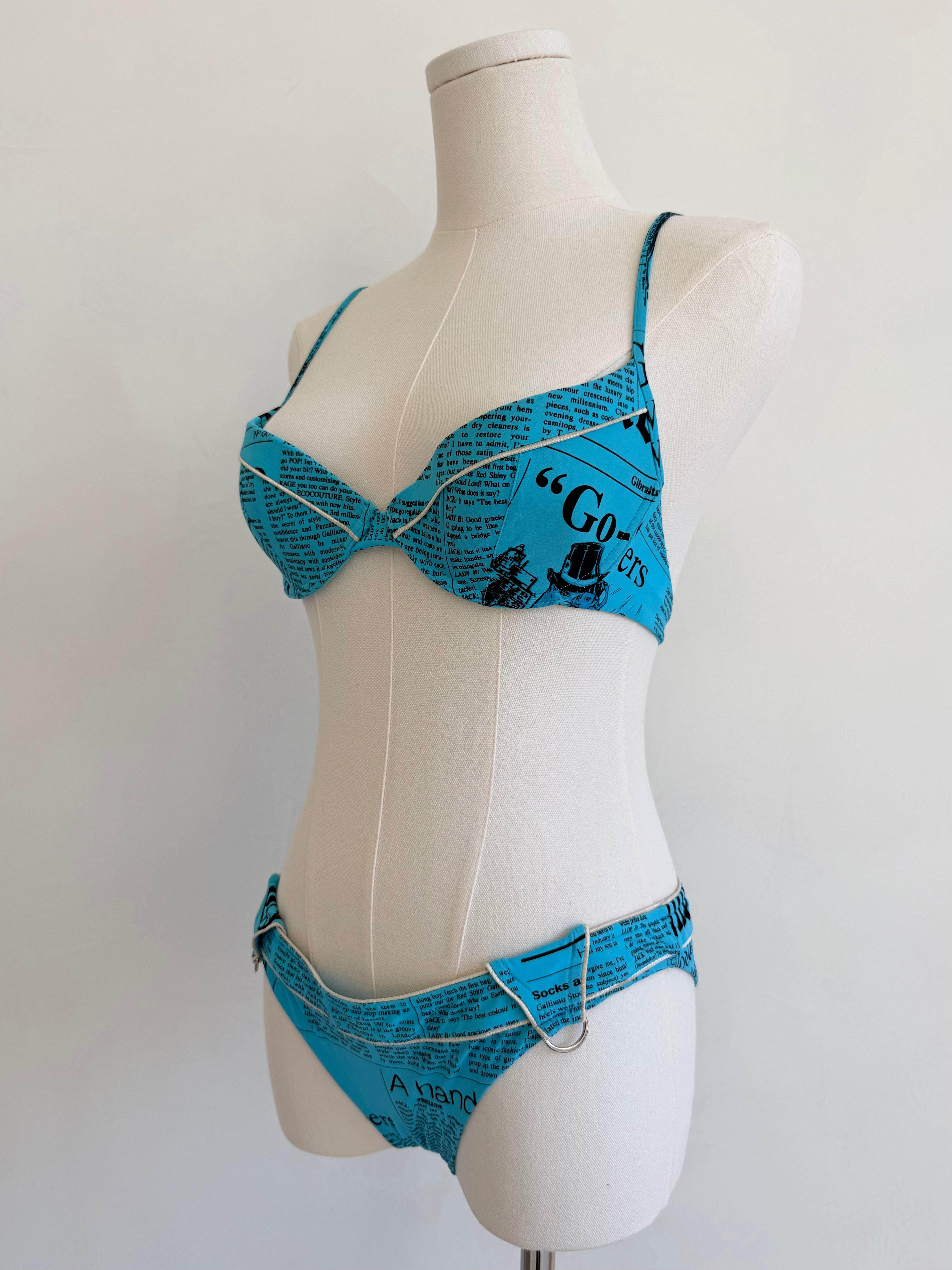 Blue “Gazette” Newspaper Print Bikini Set