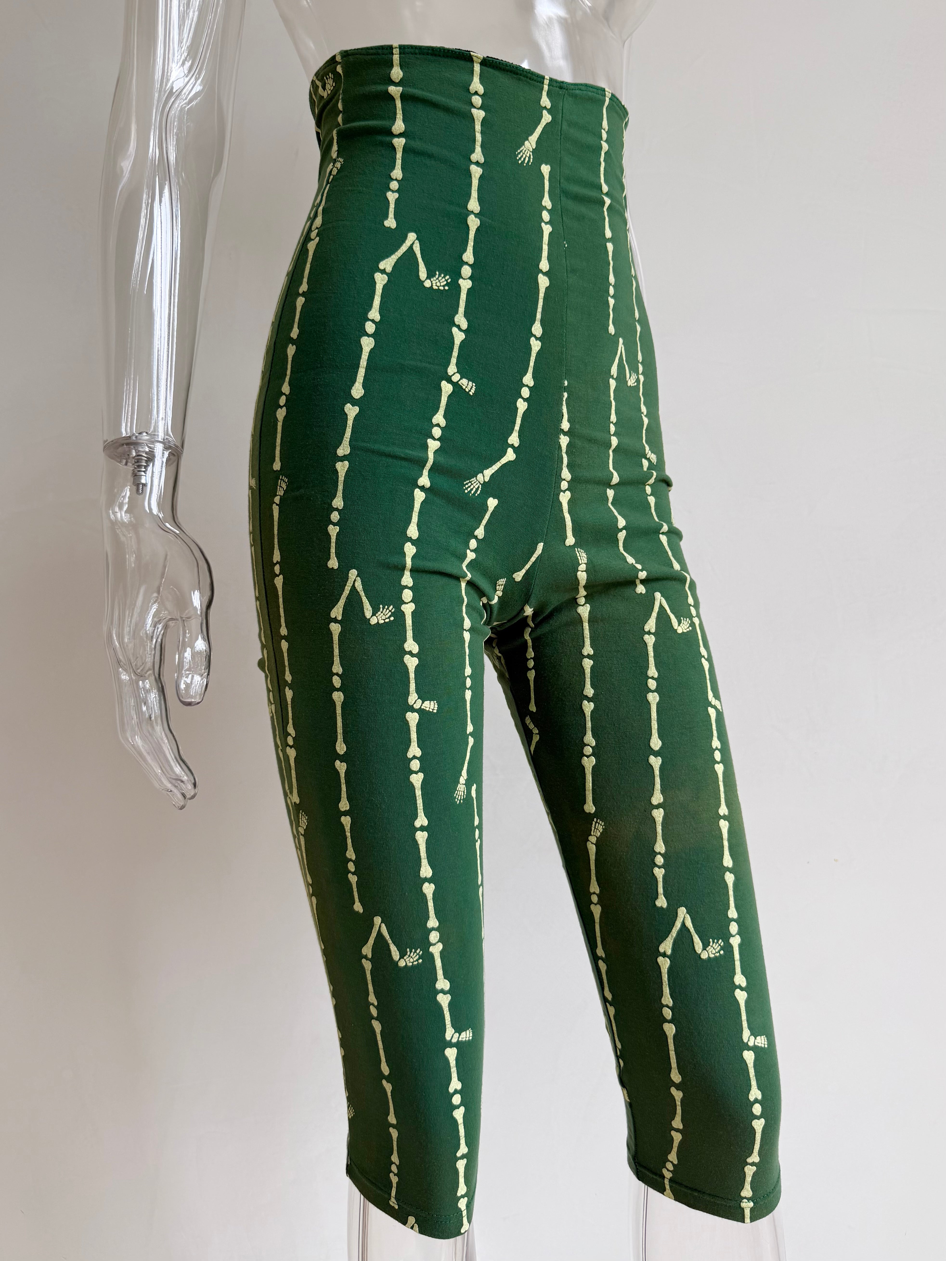 S/S 1988 Skeletal Bones Pinstripe Green Capri Pants
