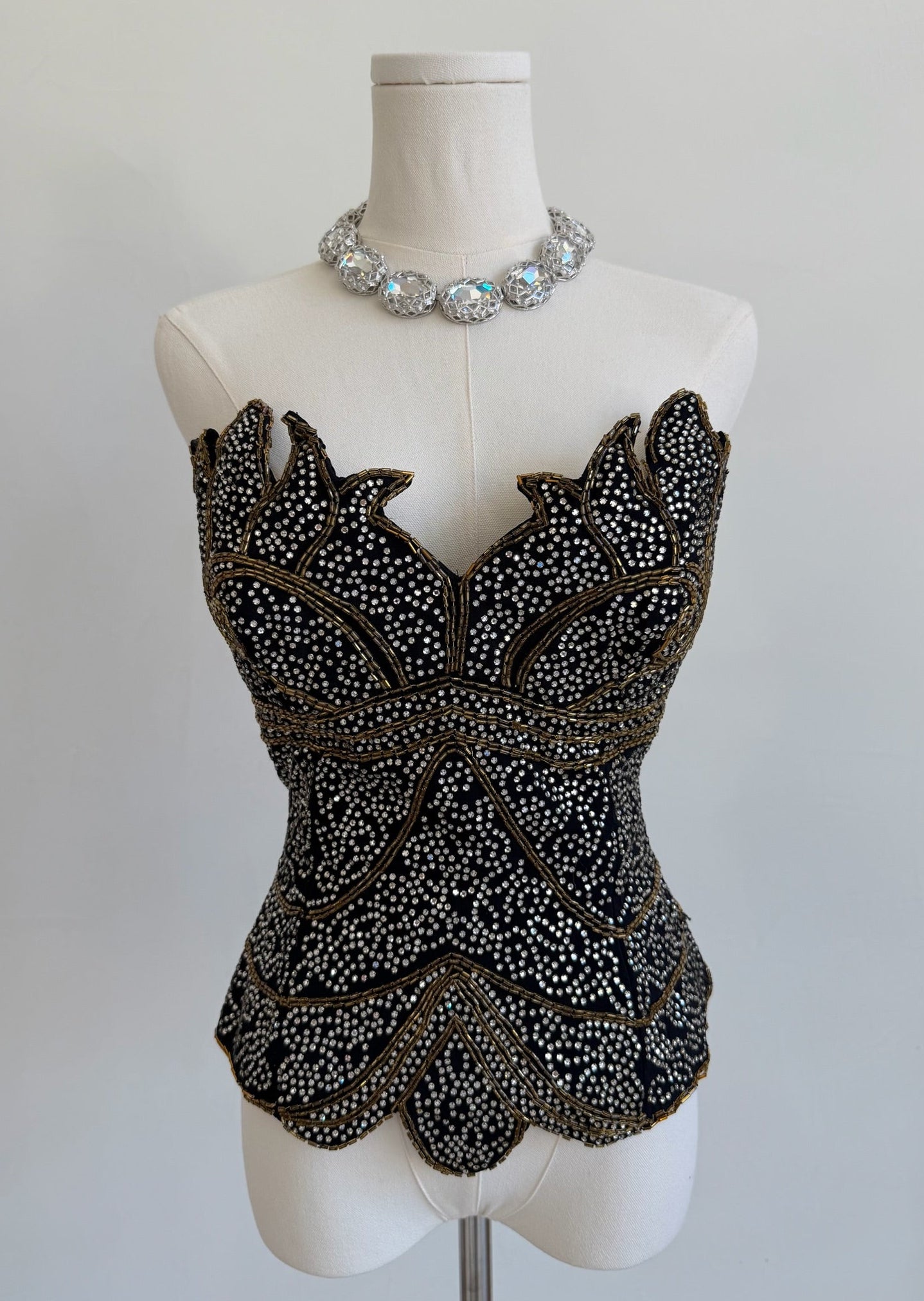Black Crystal Embellished Corset Top