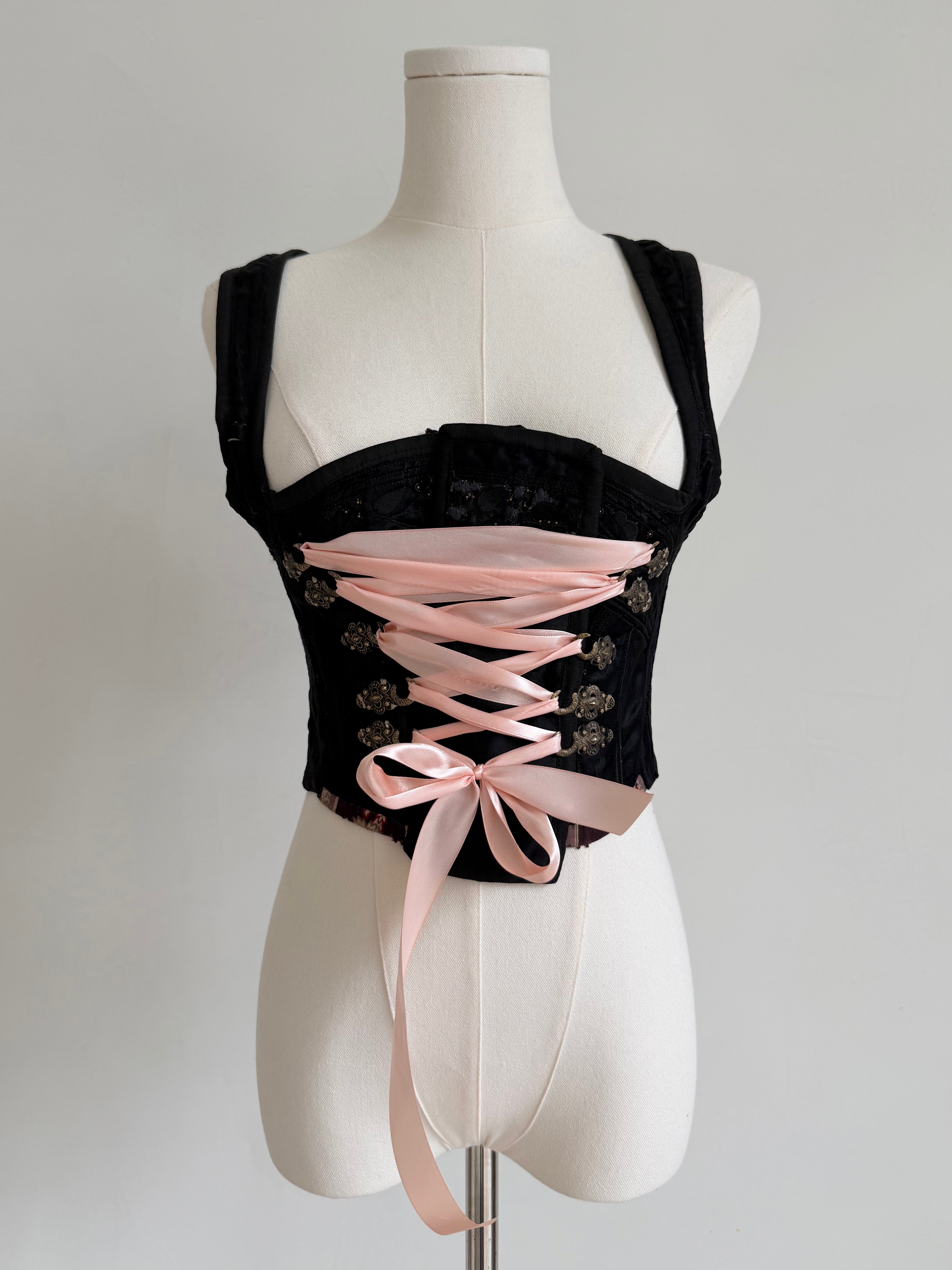 Black Lace Up Harness Corset
