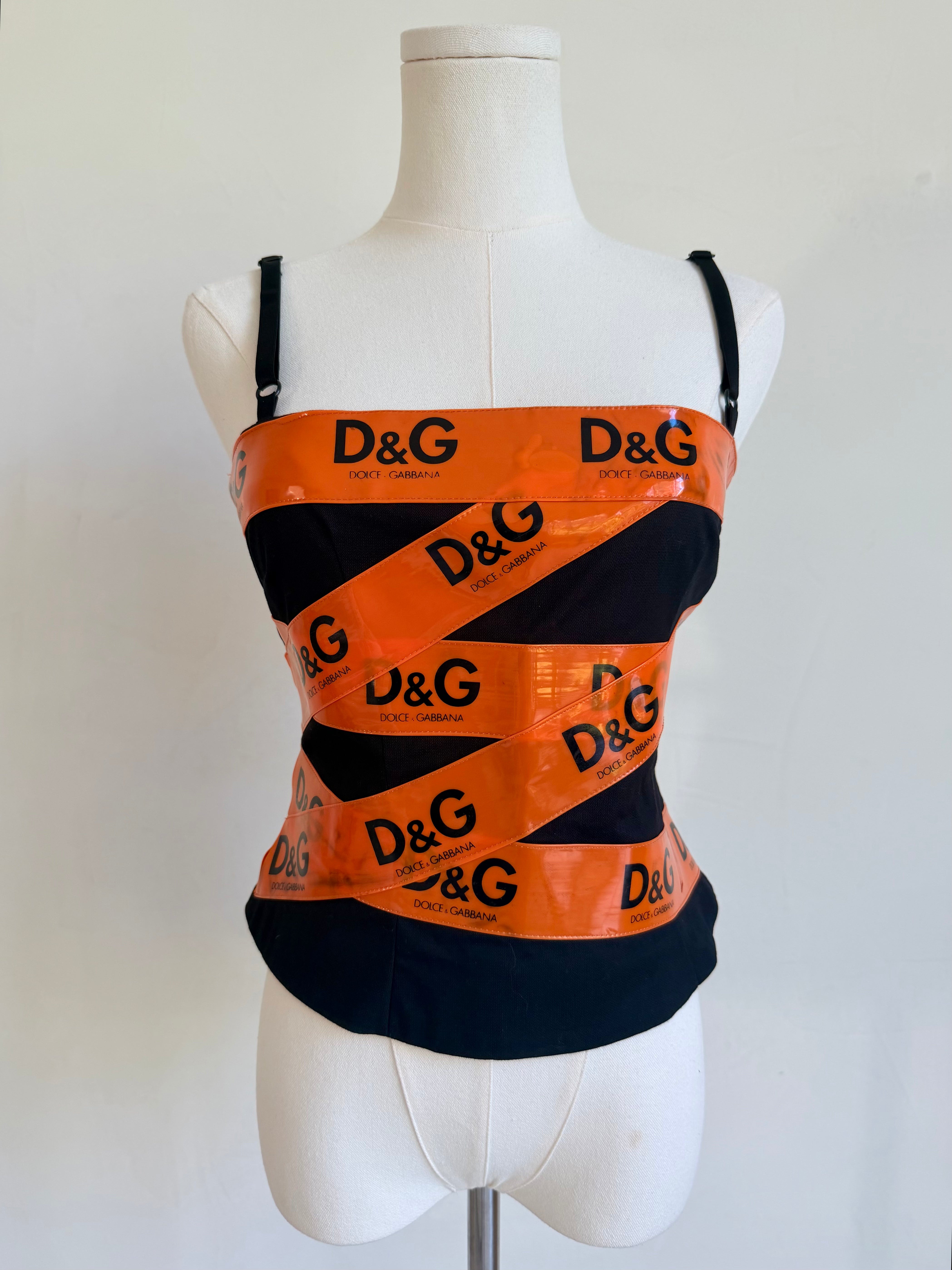 S/S 2001 Black & Orange Logo Tape Top