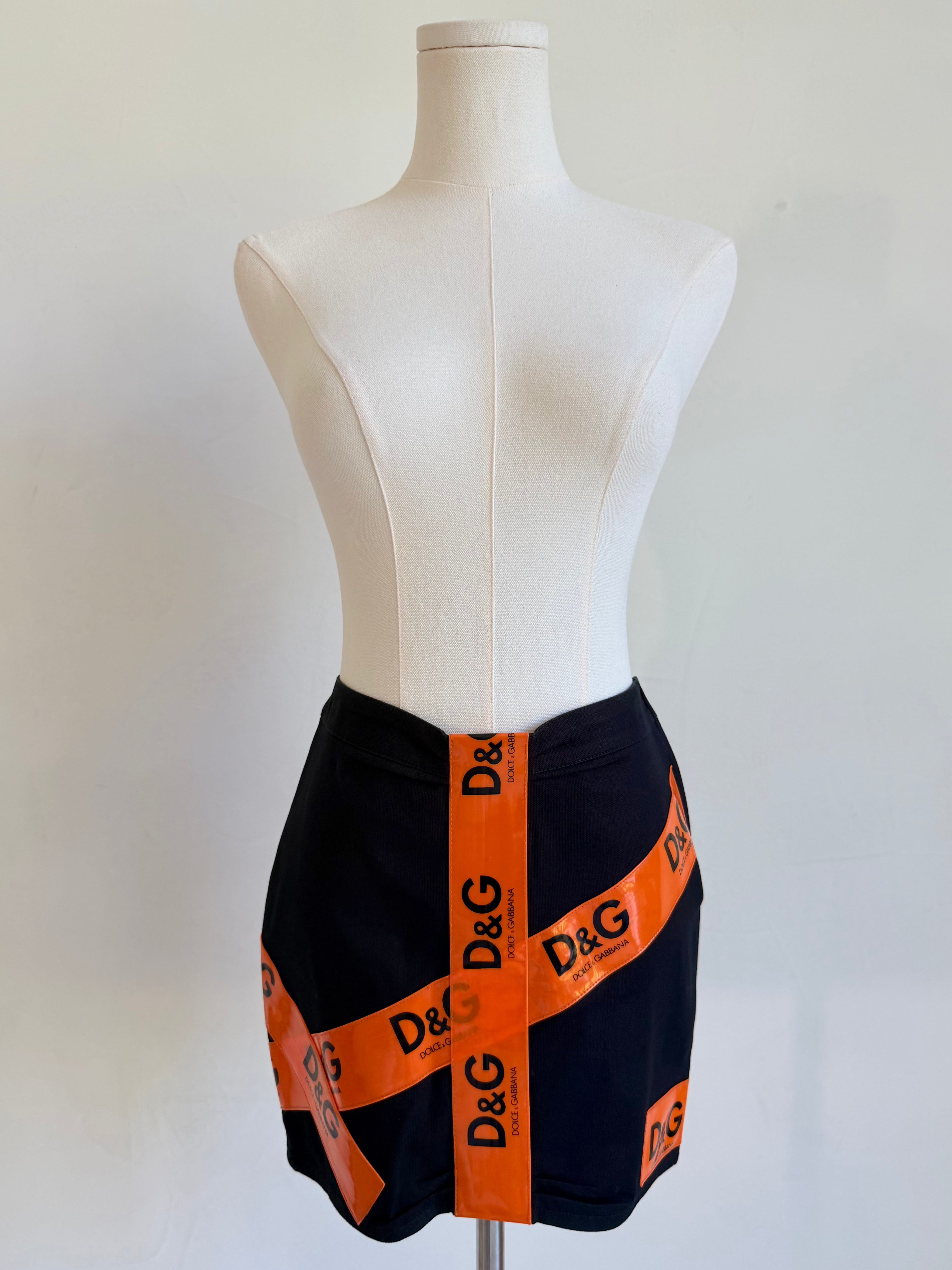S/S 2001 Black & Orange Logo Tape Skirt