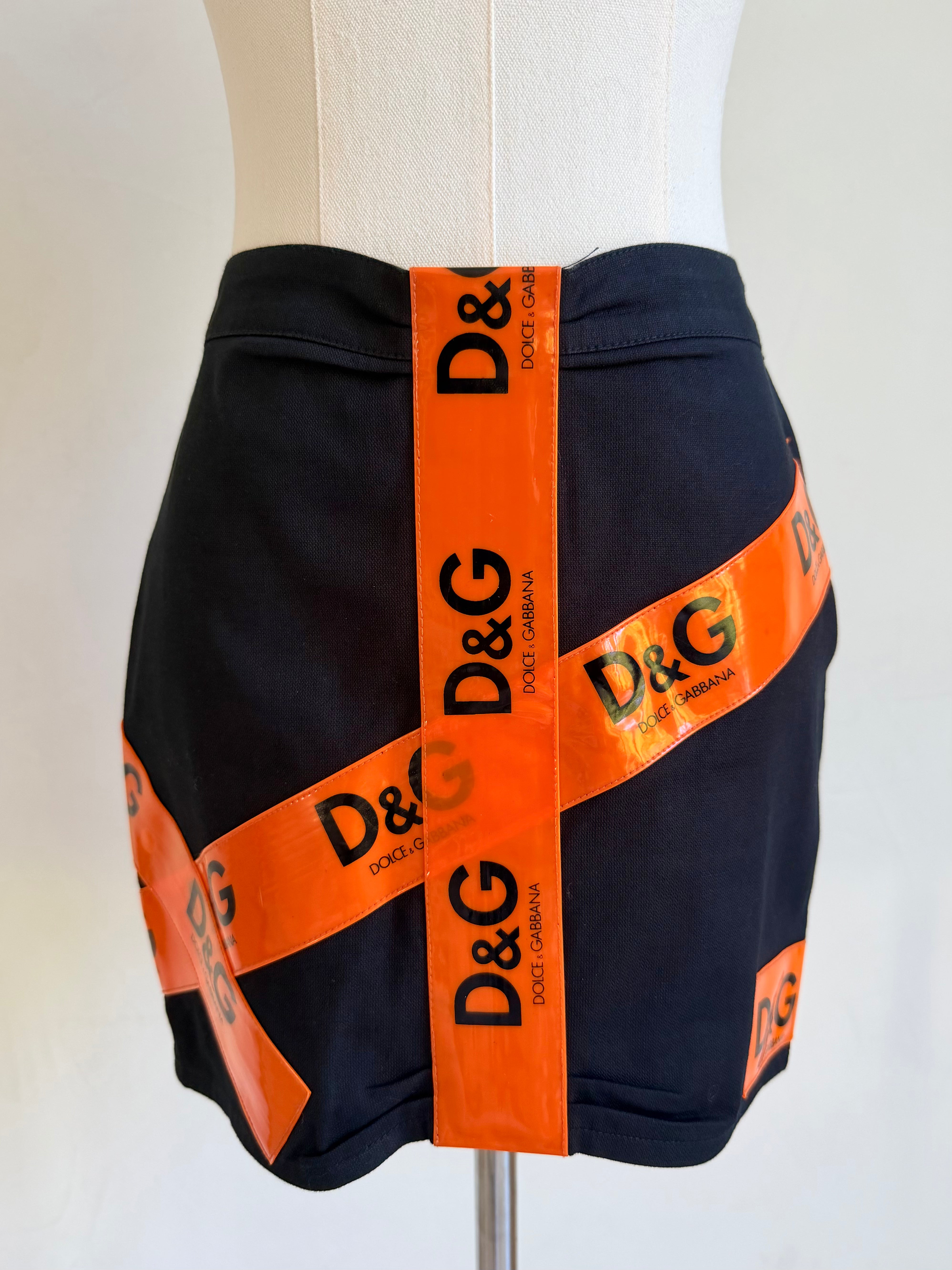 S/S 2001 Black & Orange Logo Tape Skirt