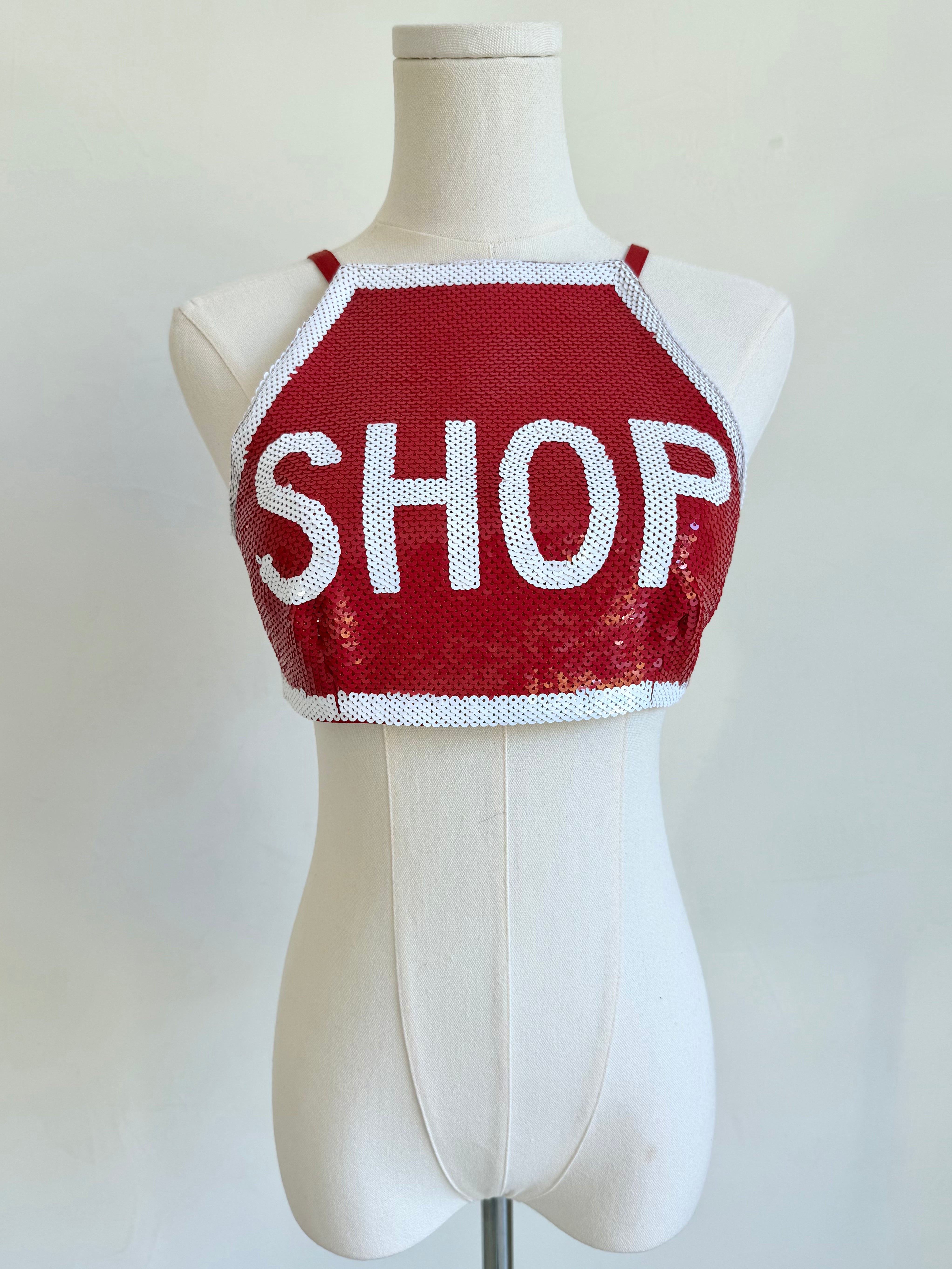 S/S 2016 Sequined "Shop" Crop Top