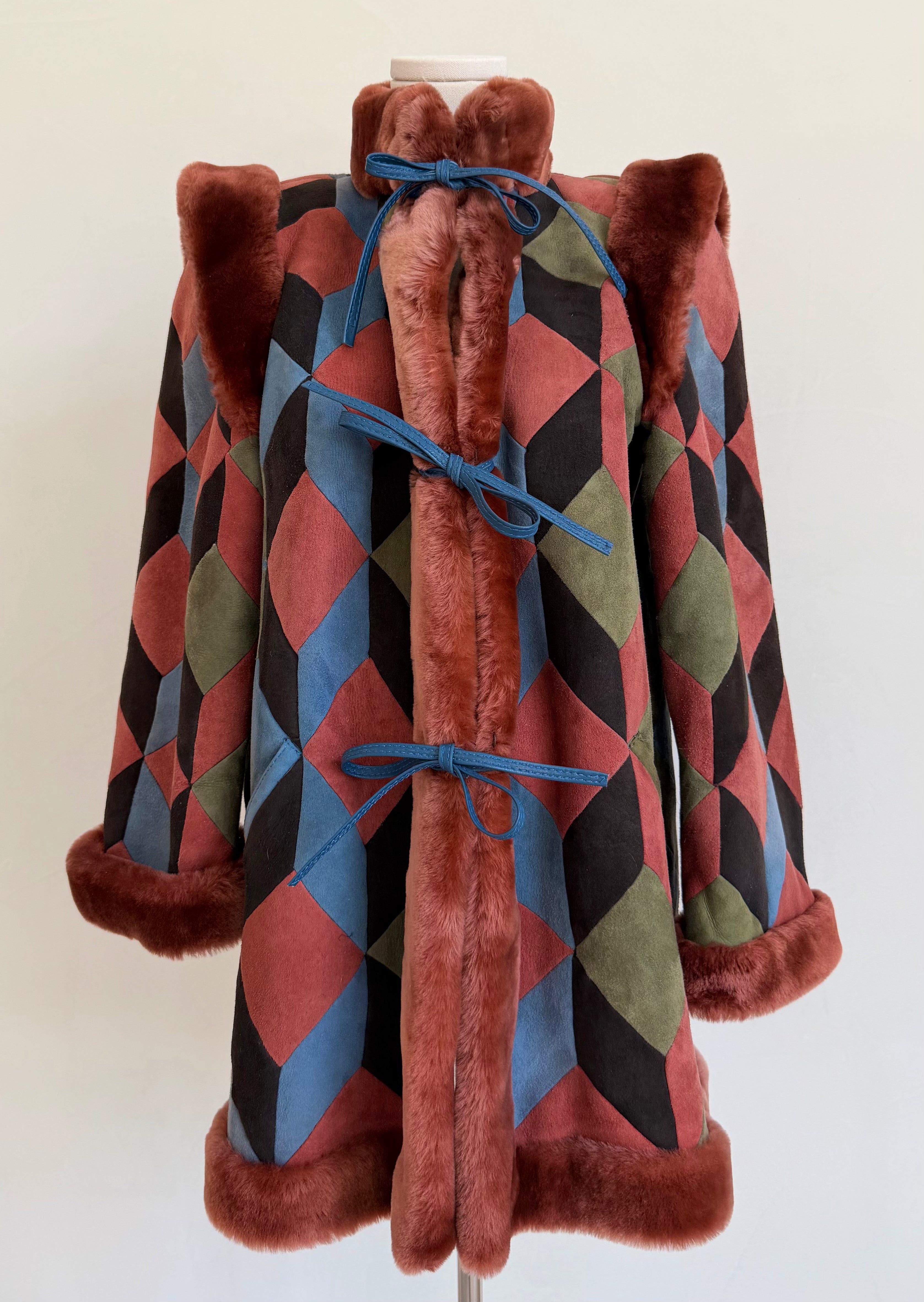 1970s Geometric Suede & Shearling Patchwork Coat