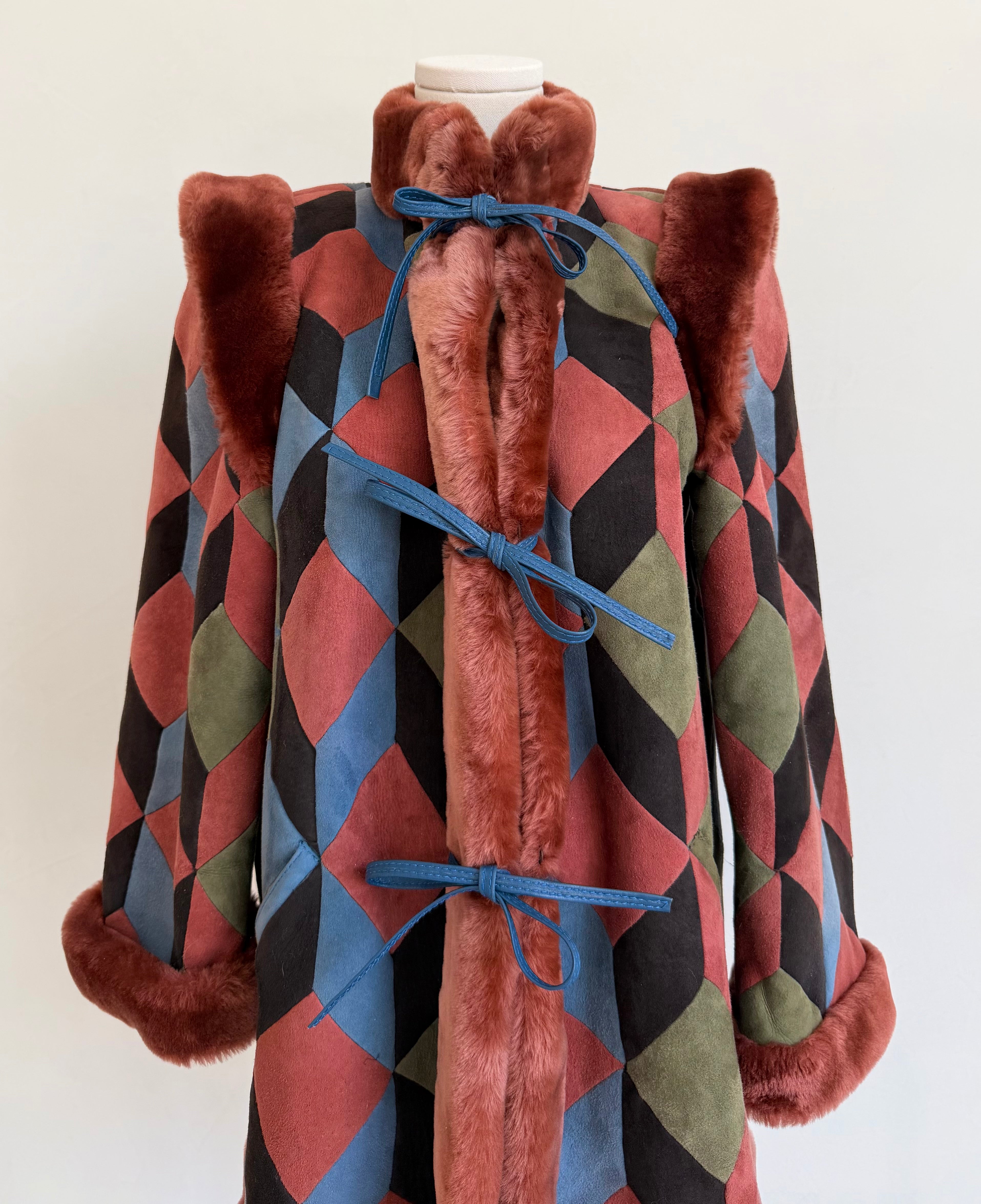 1970s Geometric Suede & Shearling Patchwork Coat