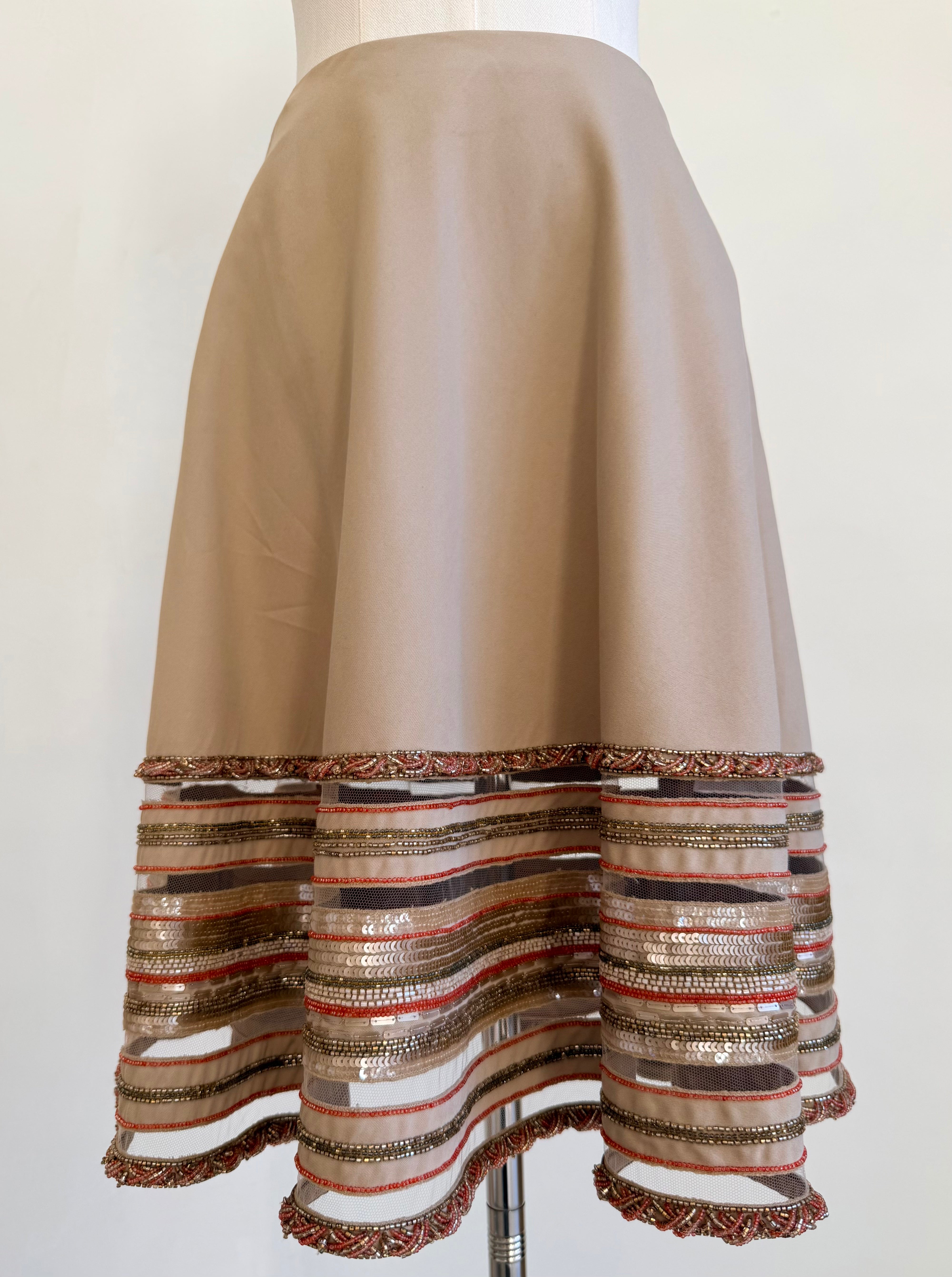S/S 2005 Khaki Skirt with Beaded Embellishment Trim
