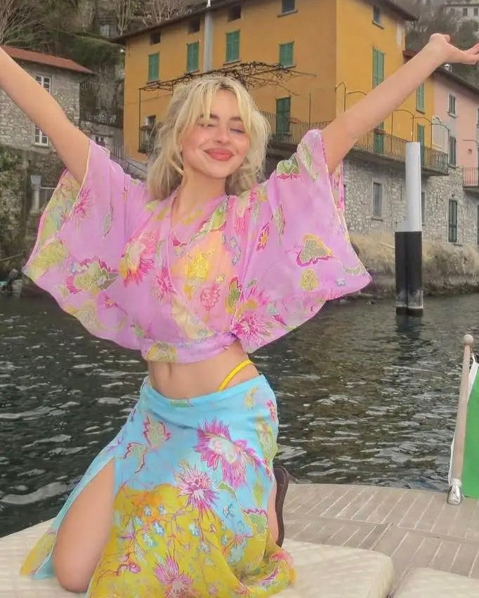 S/S 2004 Blue Floral Wrap Top and Skirt Set