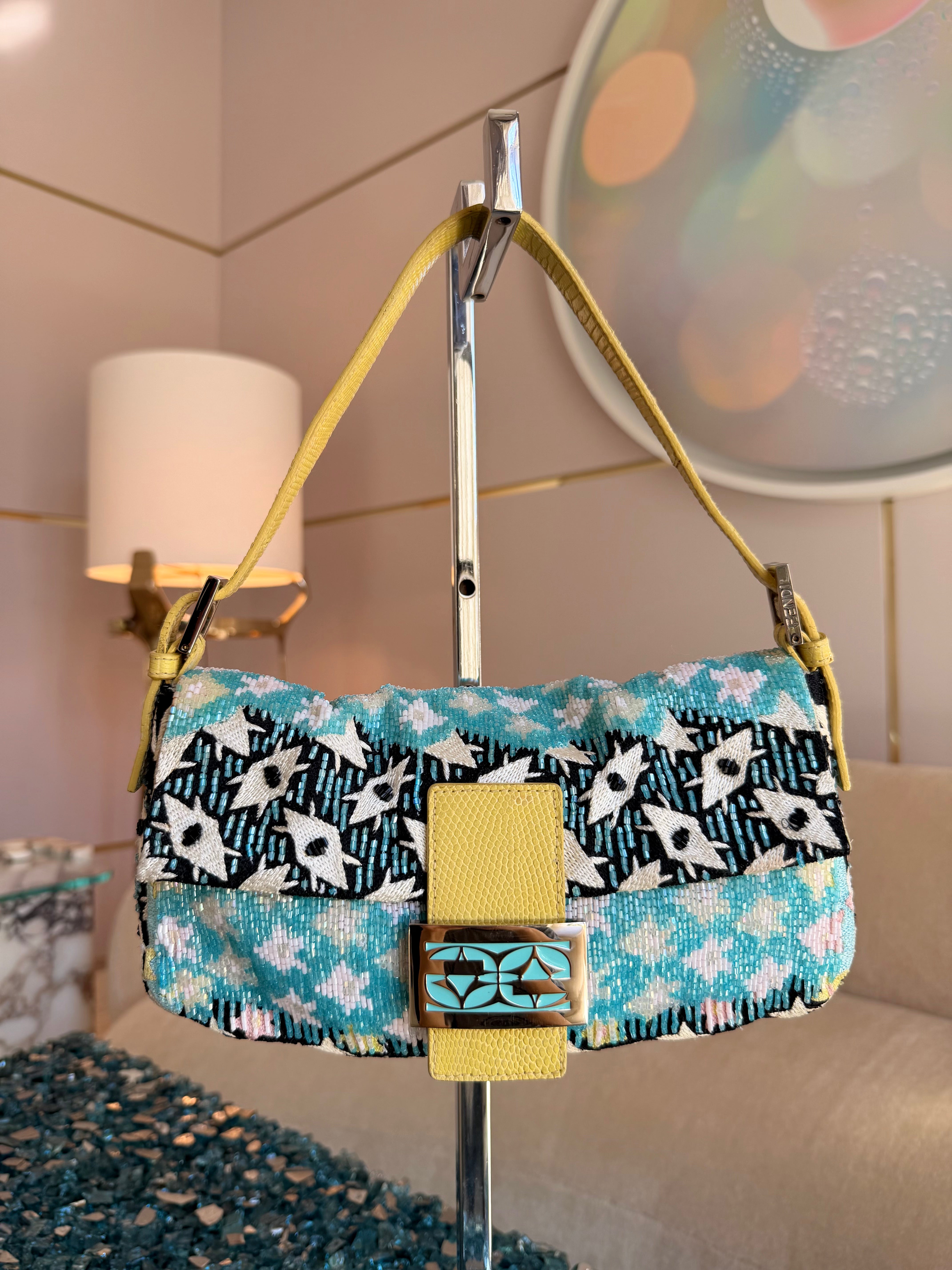 S/S 2001 Beaded Baguette with Turquoise Logo Clasp