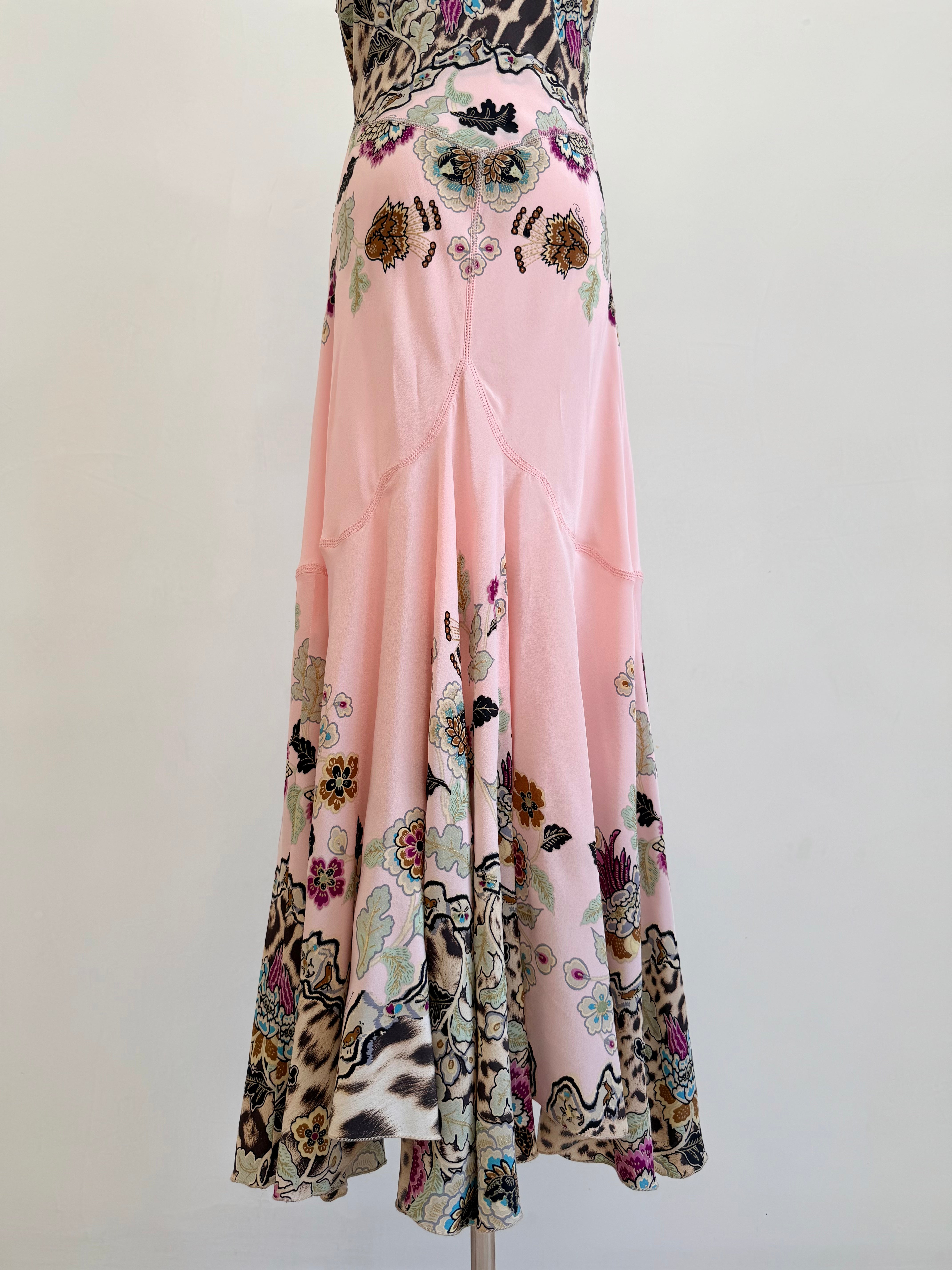 S/S 2003 Pink Leopard Chinoiserie Print Silk Maxi Dress