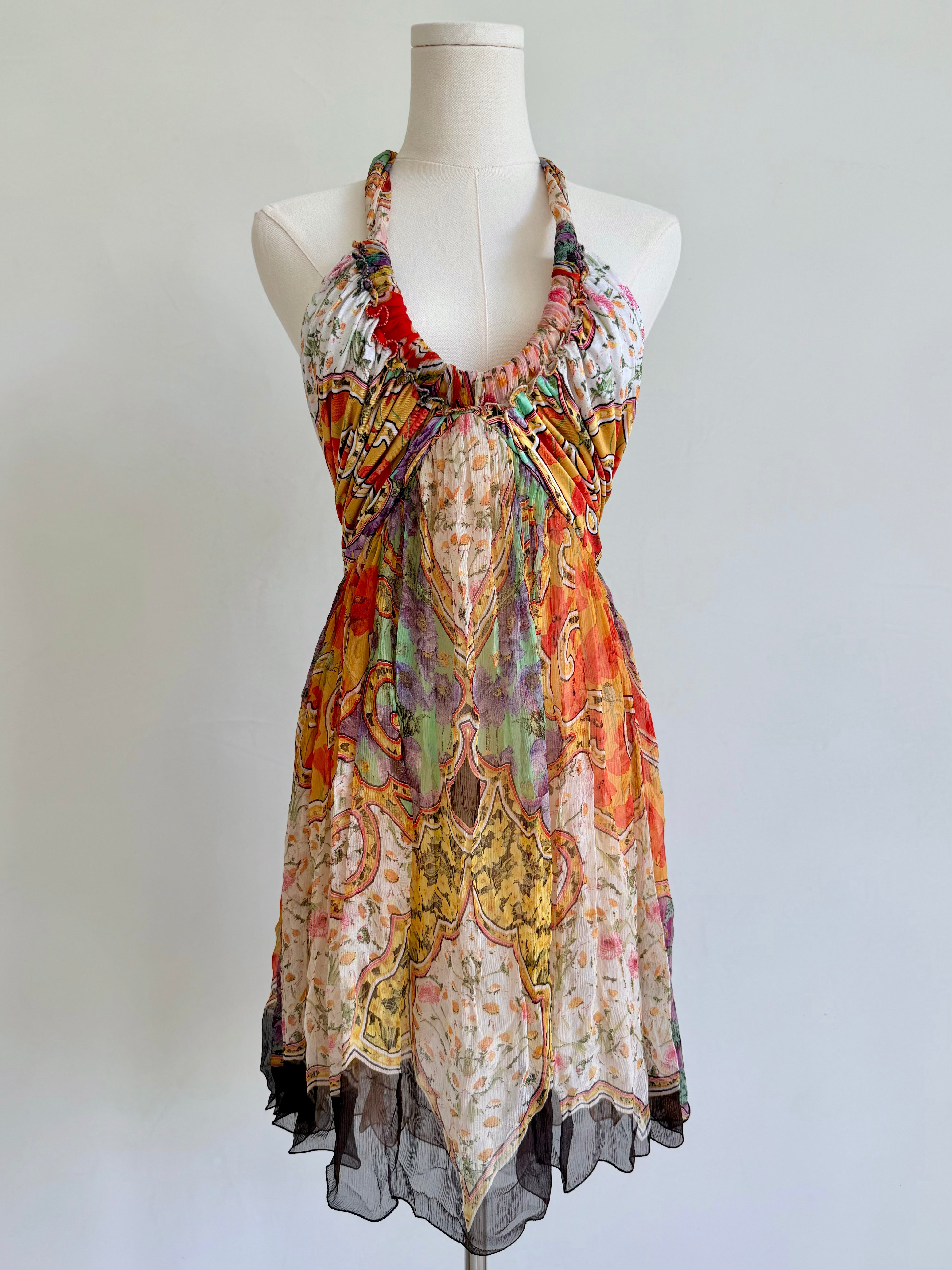 S/S 2007 Multicolor Sheer Plunge Halter Dress