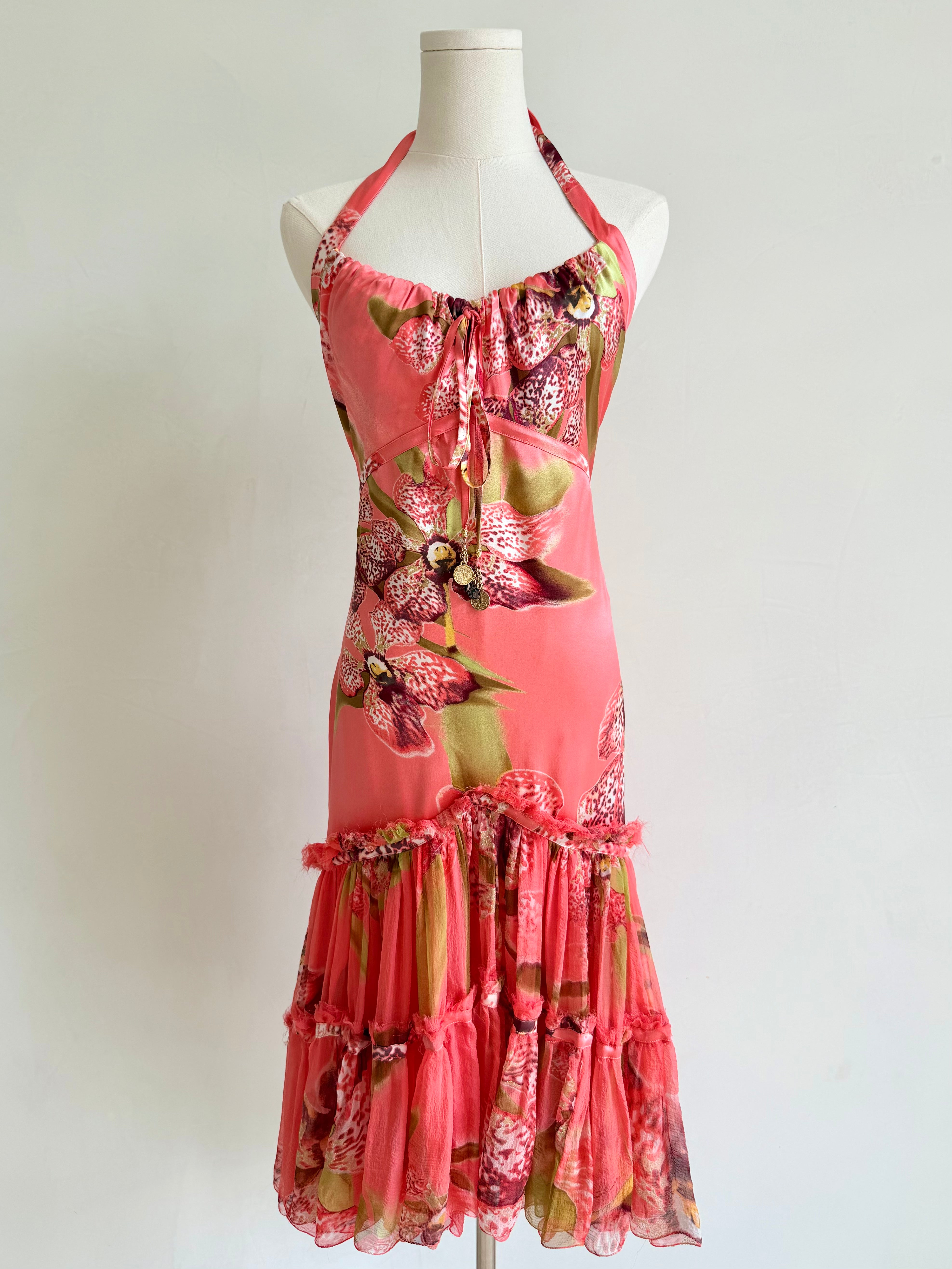 S/S 2005 Pink Floral Silk Ruffle Dress