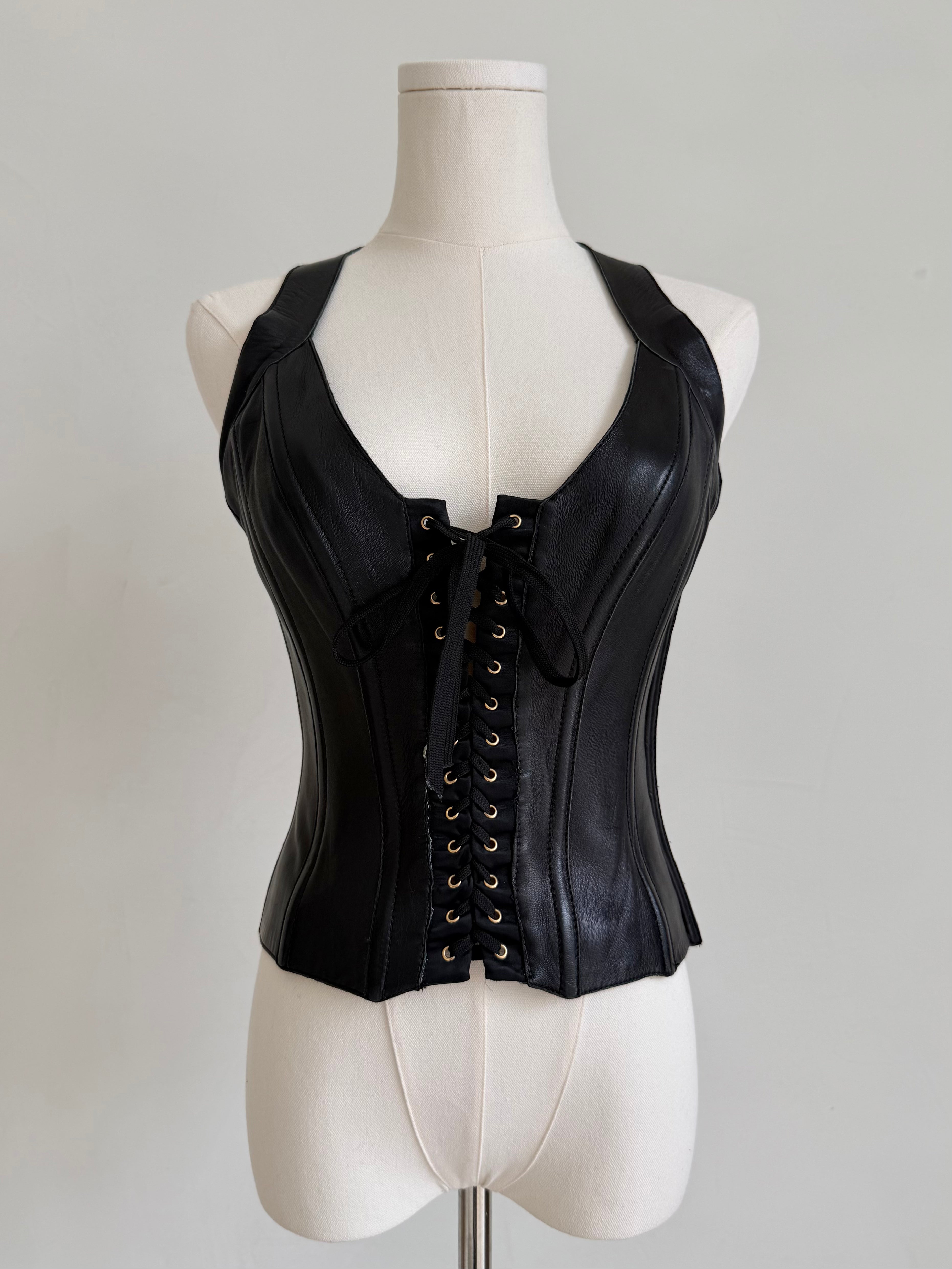 Black Sheepskin Lace-Up Corset Top