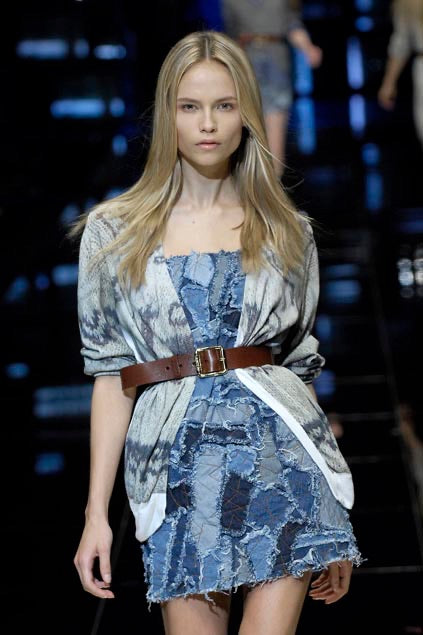 F/W 2000 Blue Patchwork Denim Strapless Dress