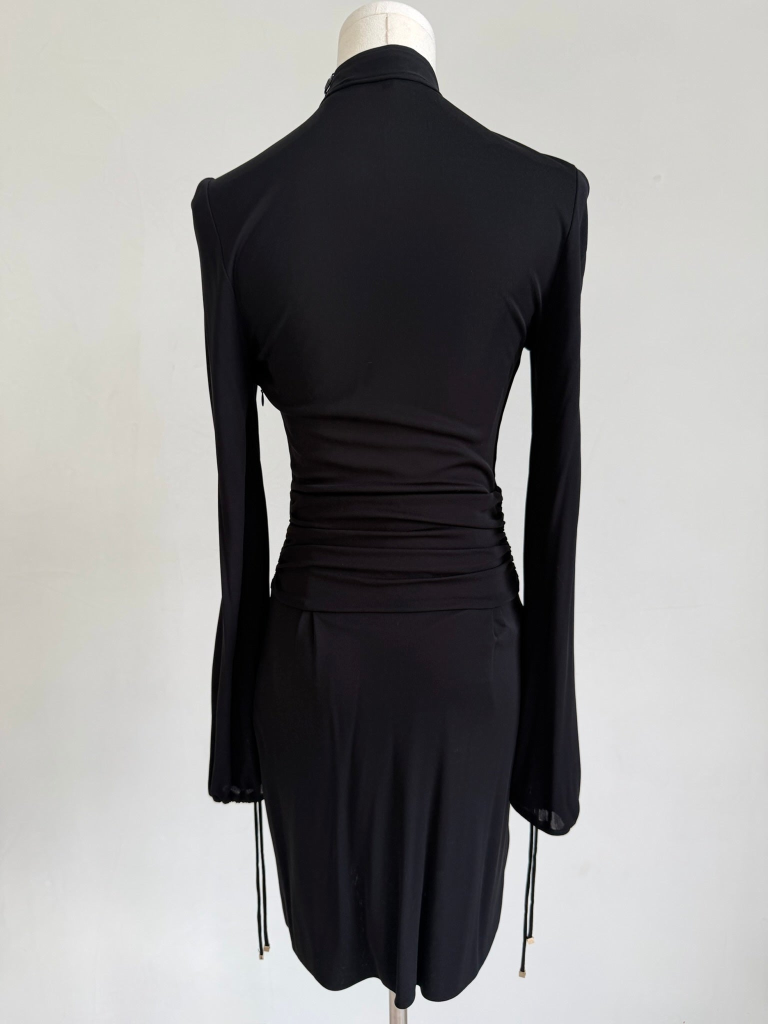 NWT F/W 2006 Black Long Sleeve Mini Dress with Fringe Embellishments
