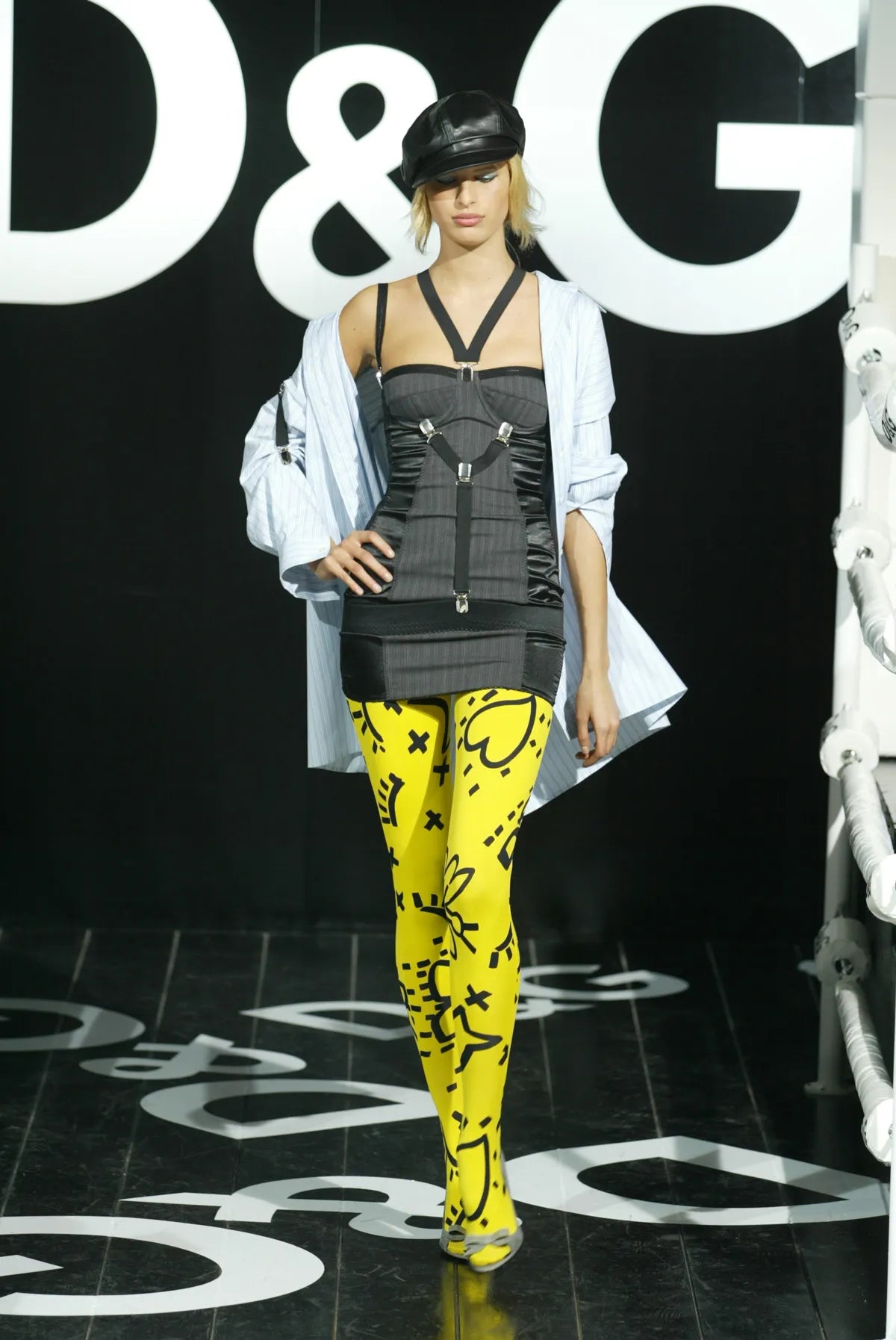 F/W 2003 Dark Grey Pinstripe Corset Dress with Suspenders
