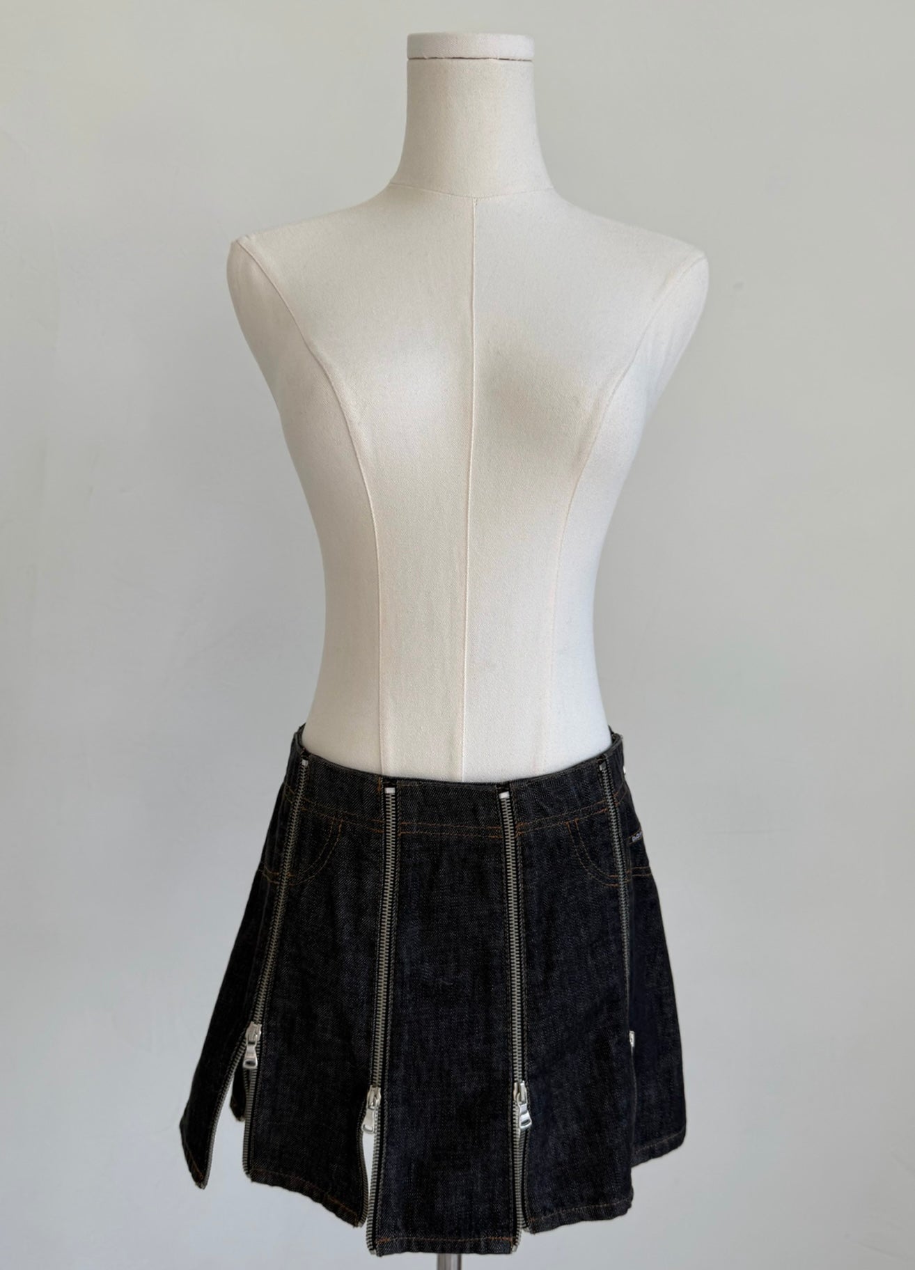 S/S 2004 Dark Blue Denim Multi Zipper Skirt