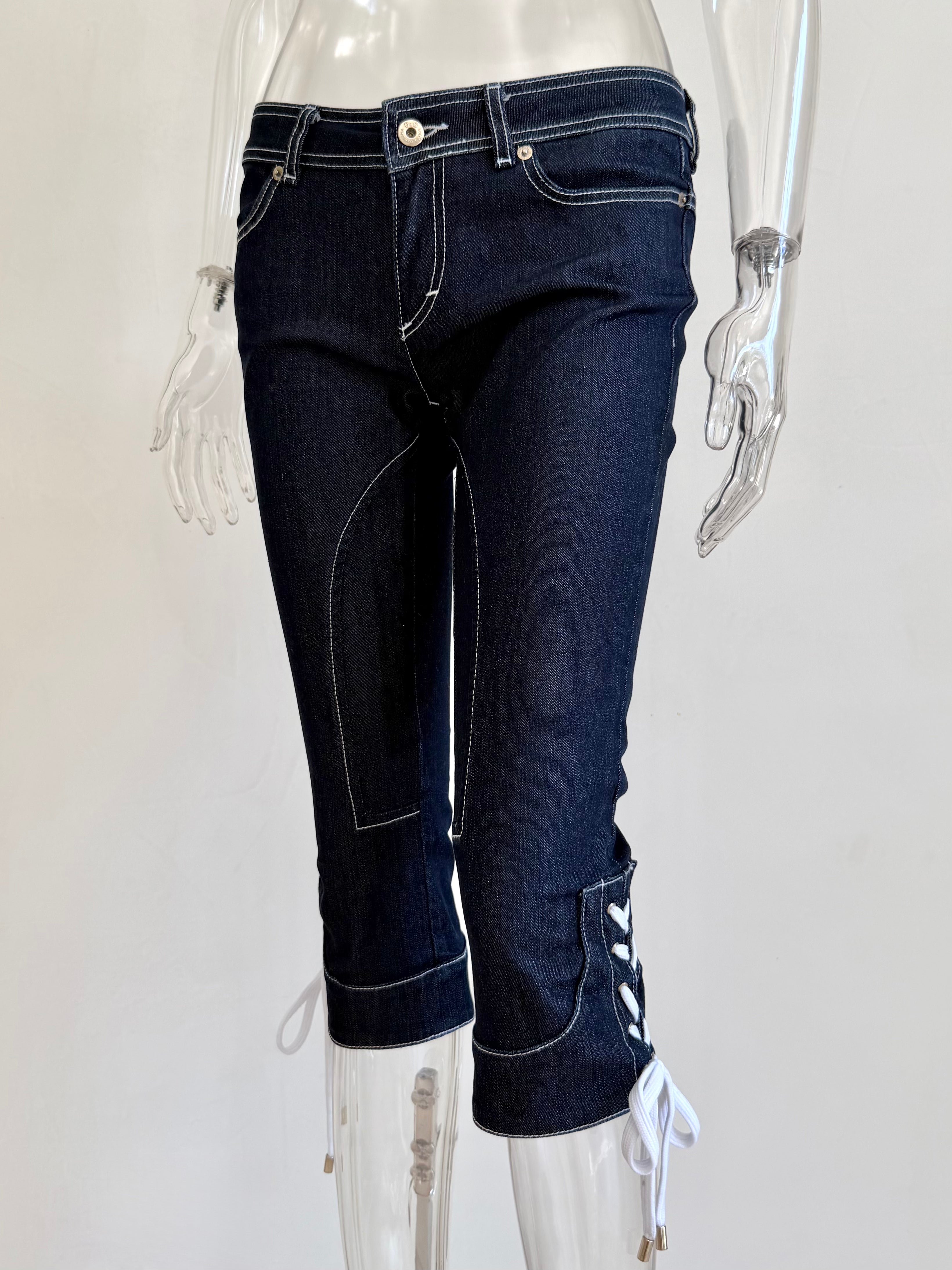 Dark Denim + White Lace Up Pants
