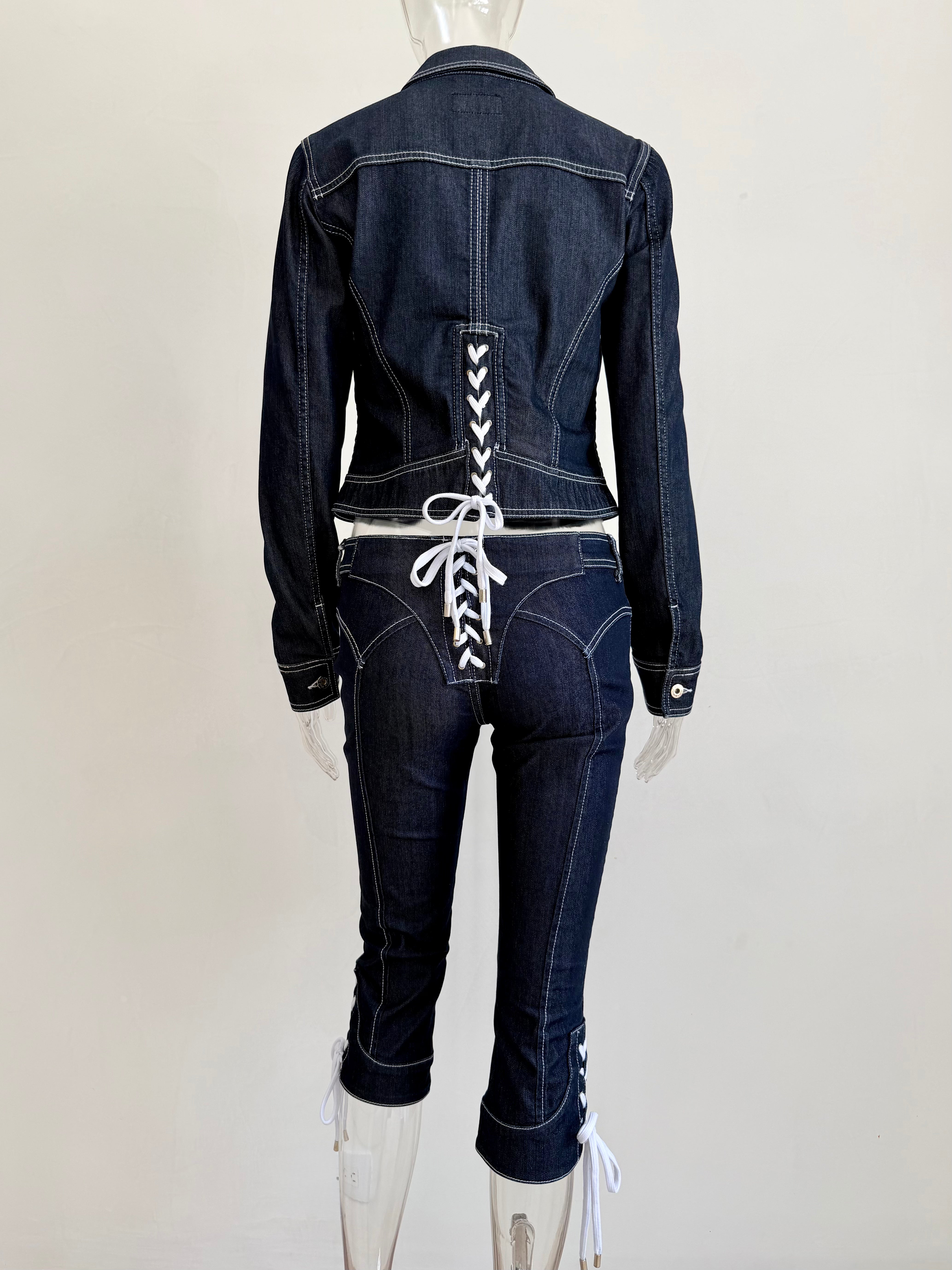 Dark Denim + White Lace Up Jacket