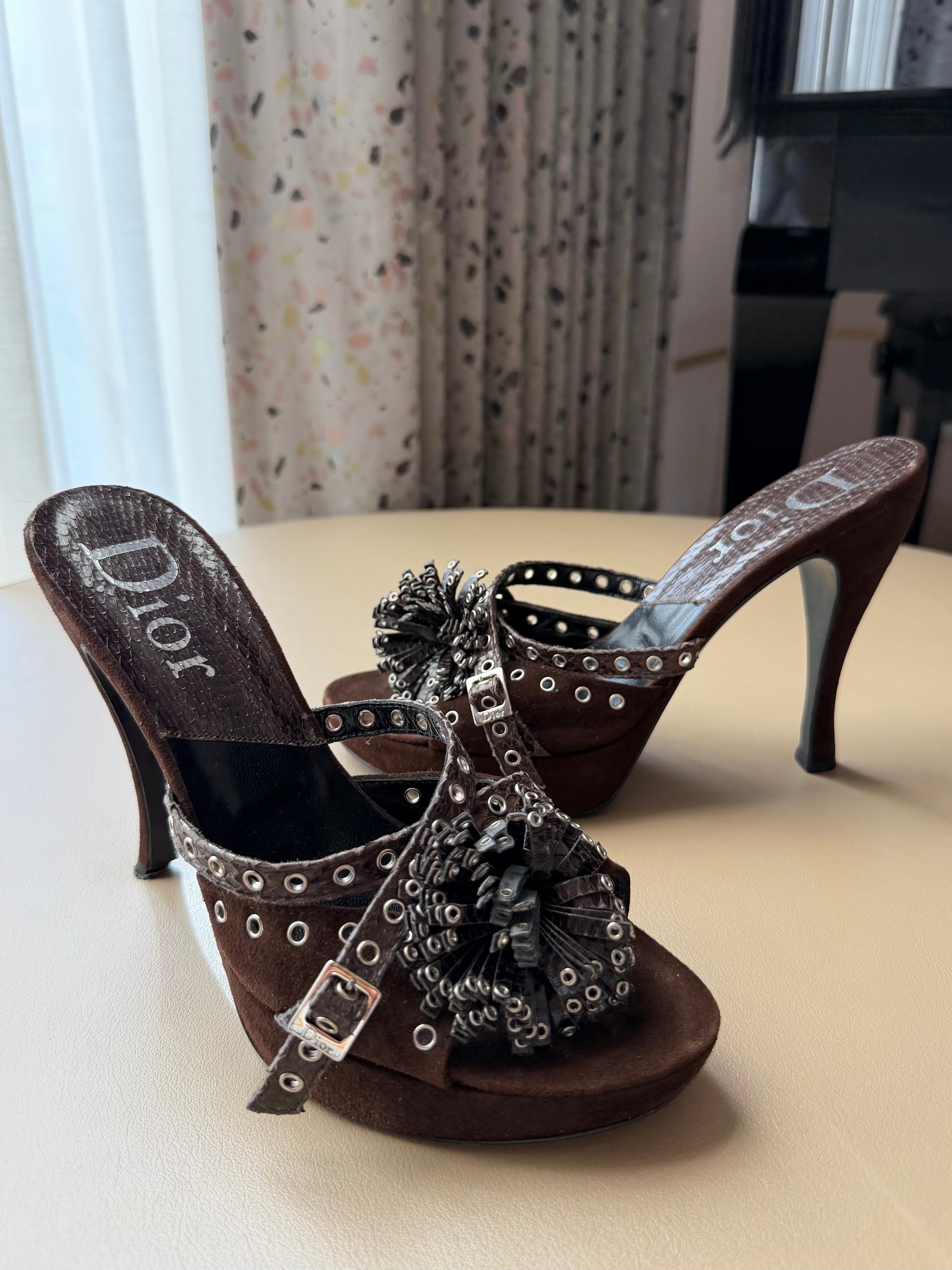 F/W 2003 Suede Fringe Eyelet Mules