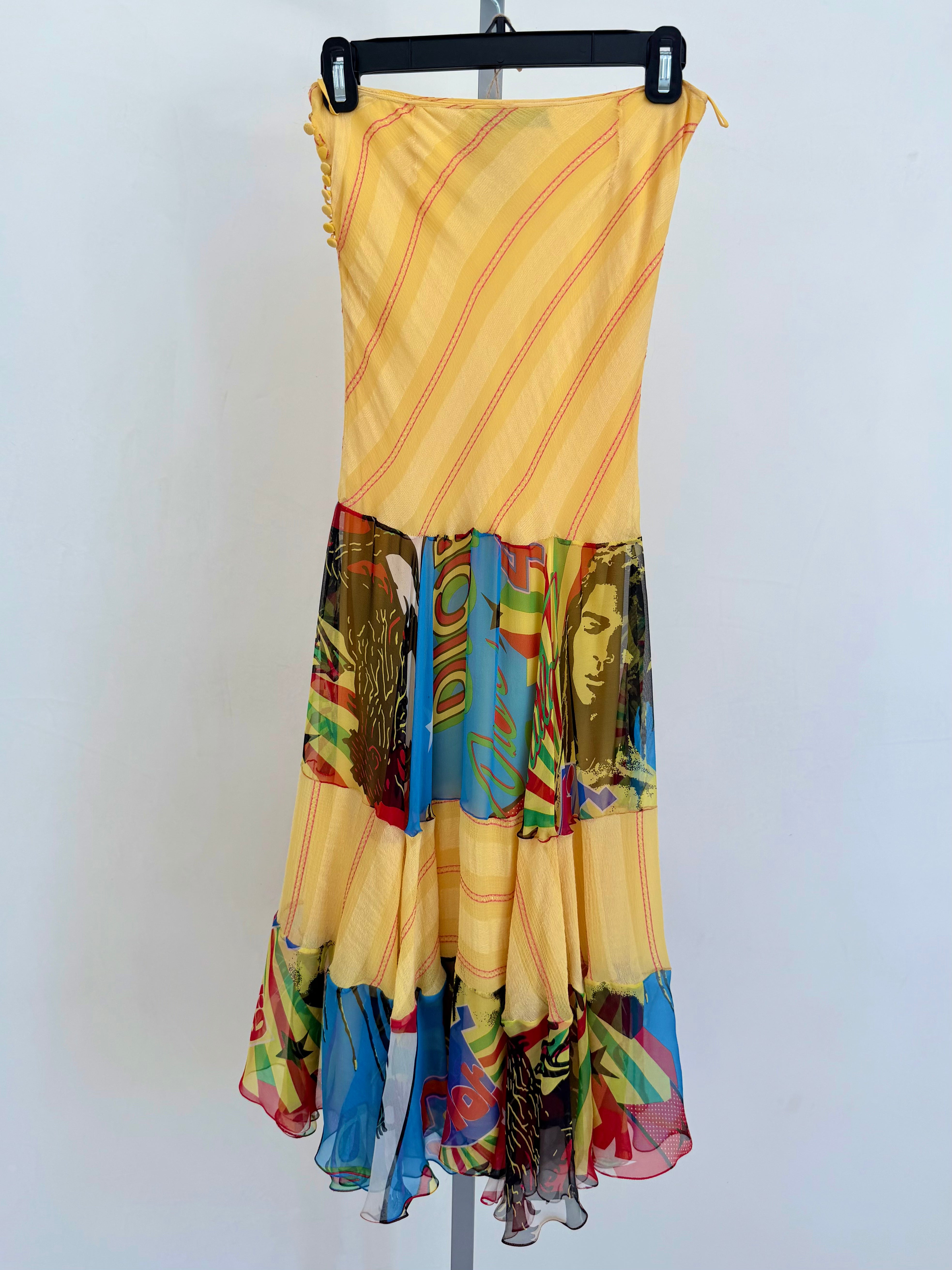 Yellow Rasta Print Tiered Maxi Skirt