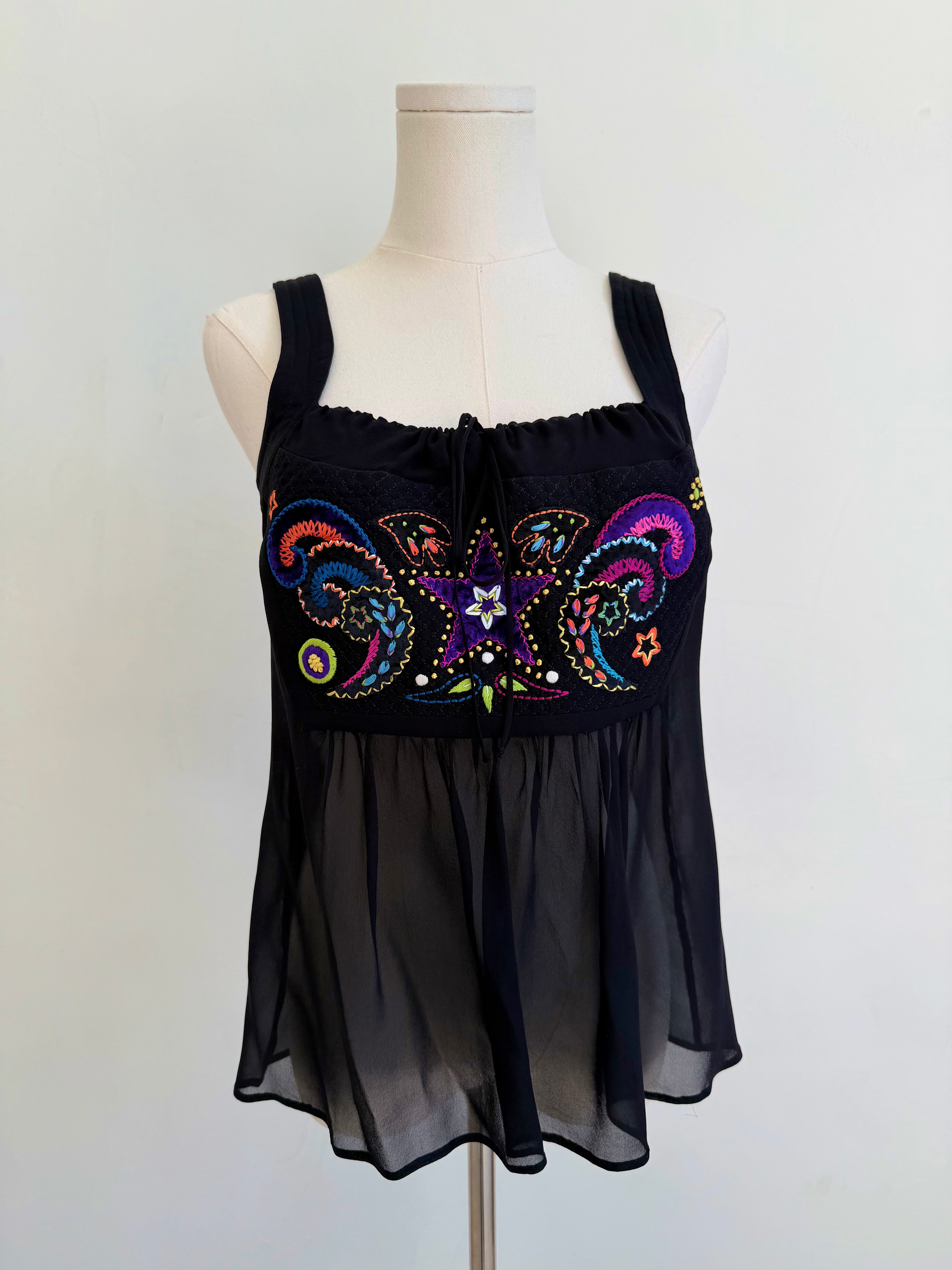 Black Embroidered Chiffon Babydoll Top