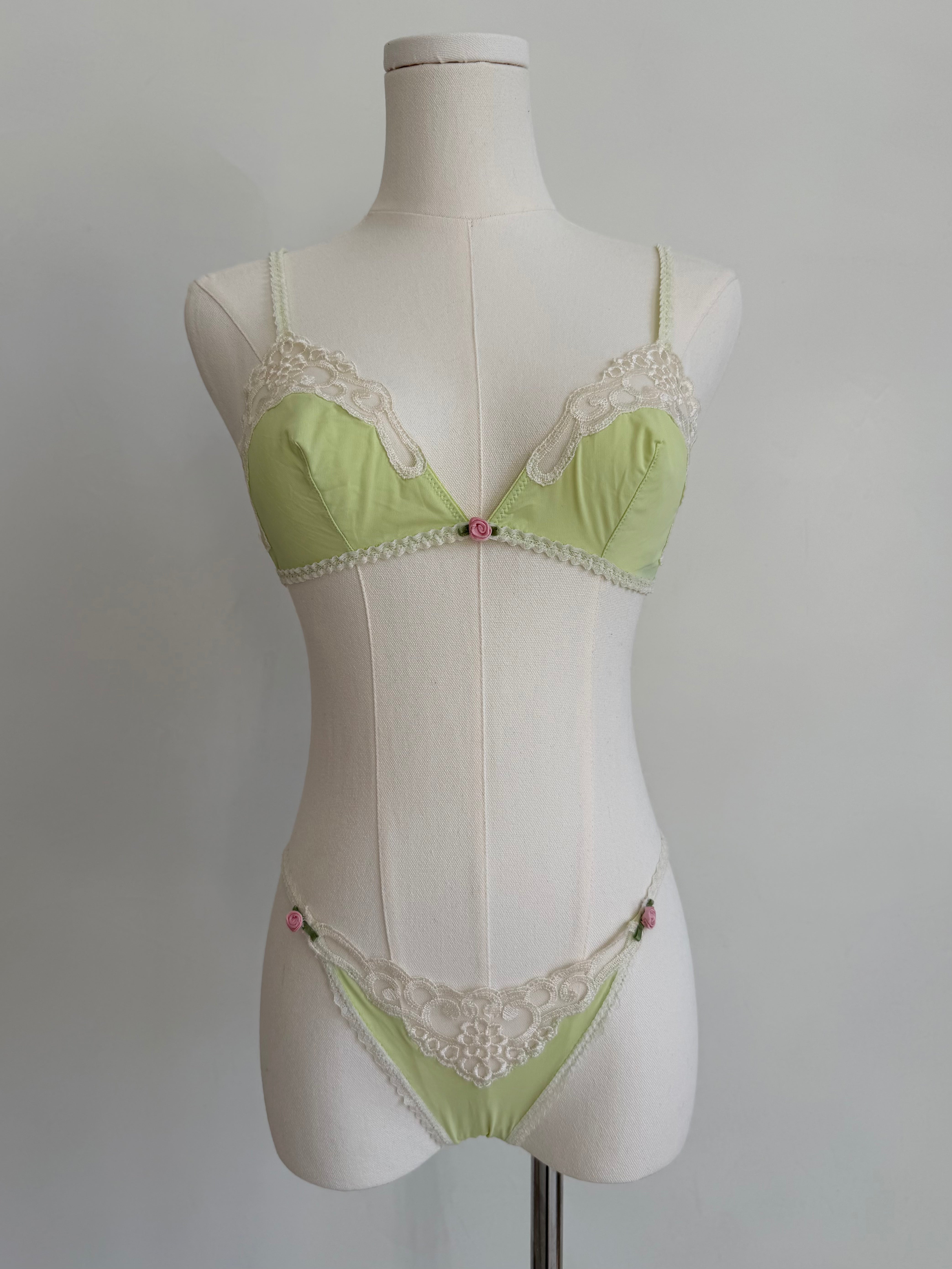 Pistachio Lace Bralette & Thong Set
