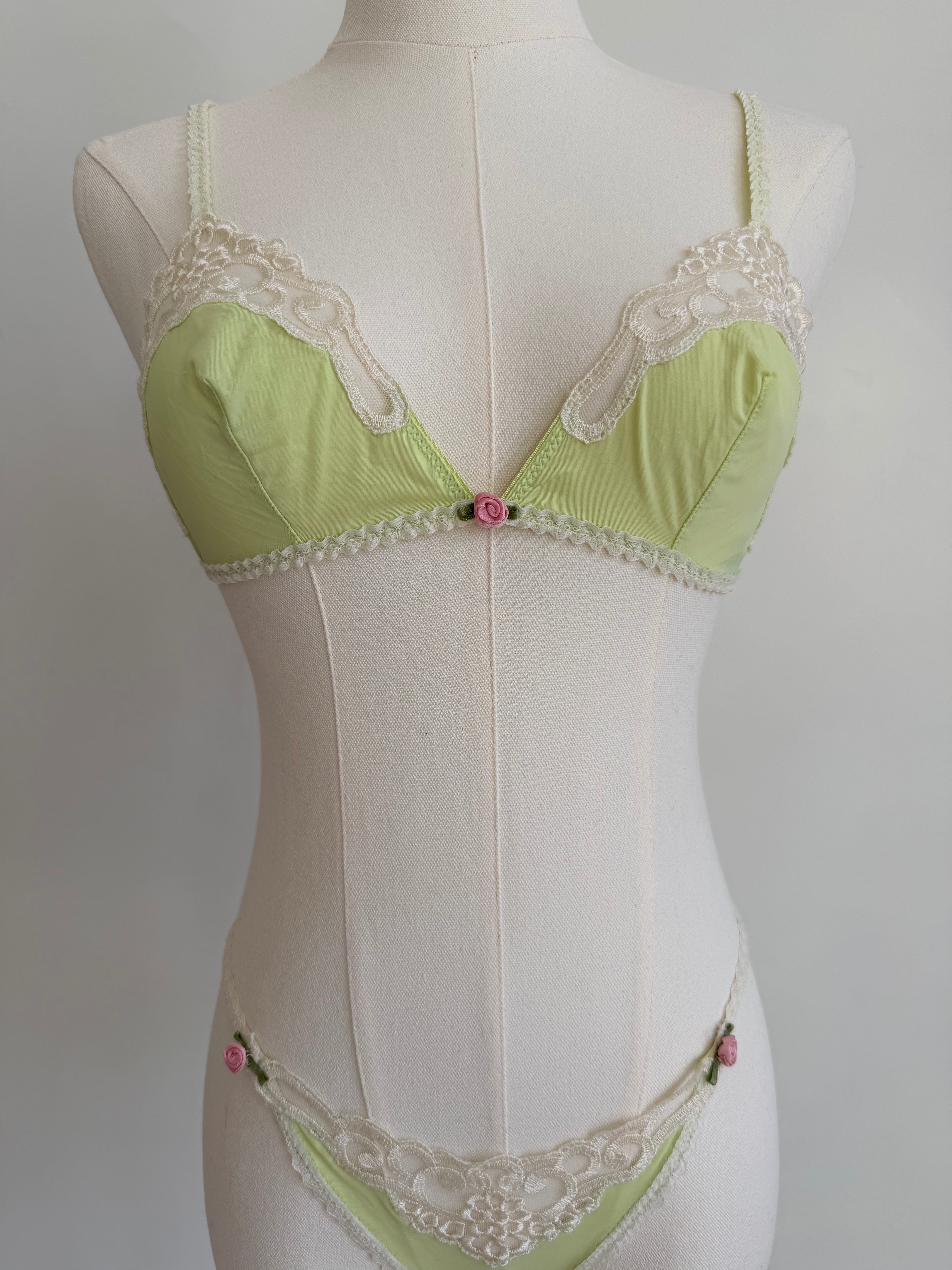 Pistachio Lace Bralette & Thong Set