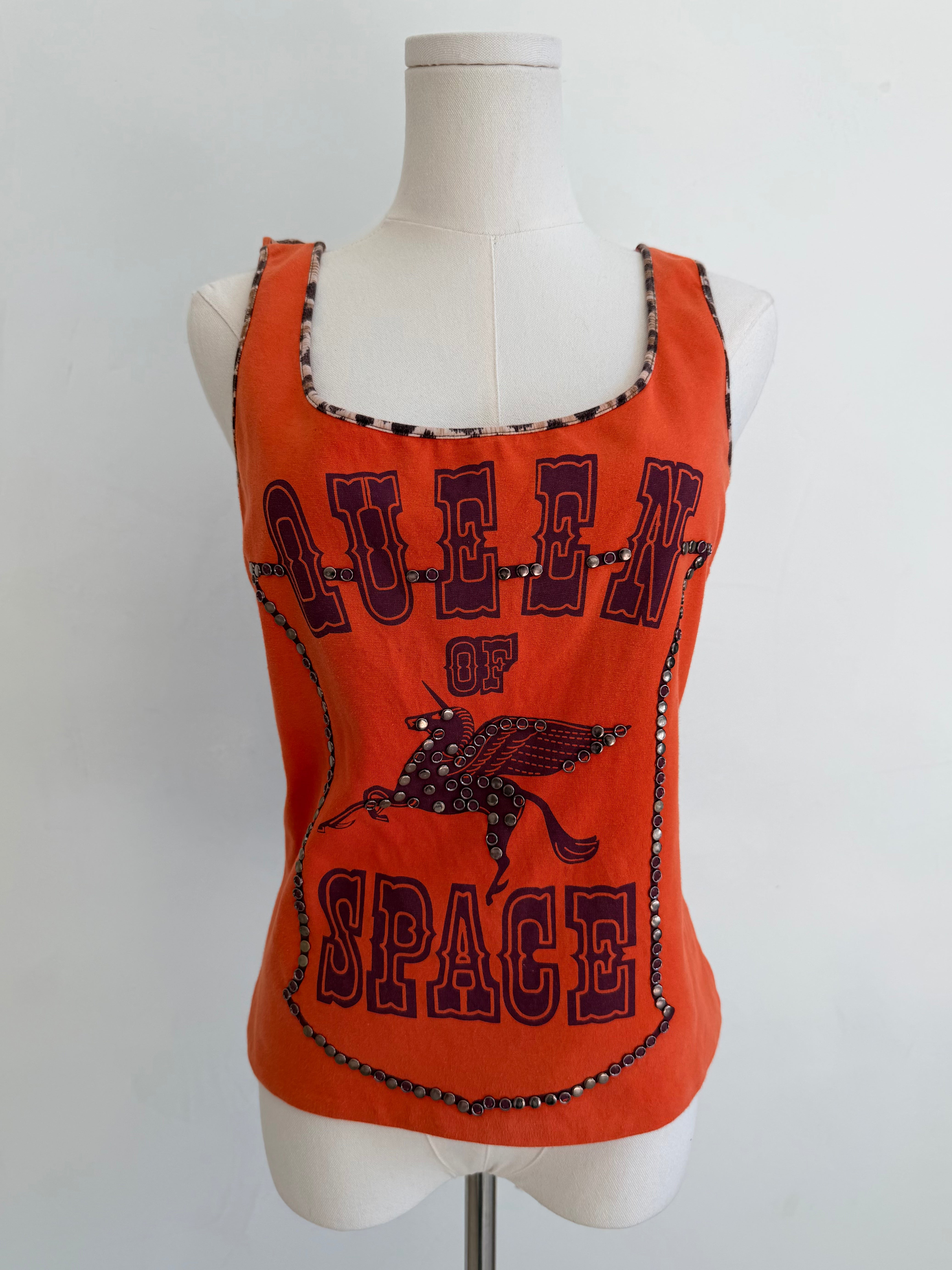 Red “Queen of Space” Studded Graphic Tank
