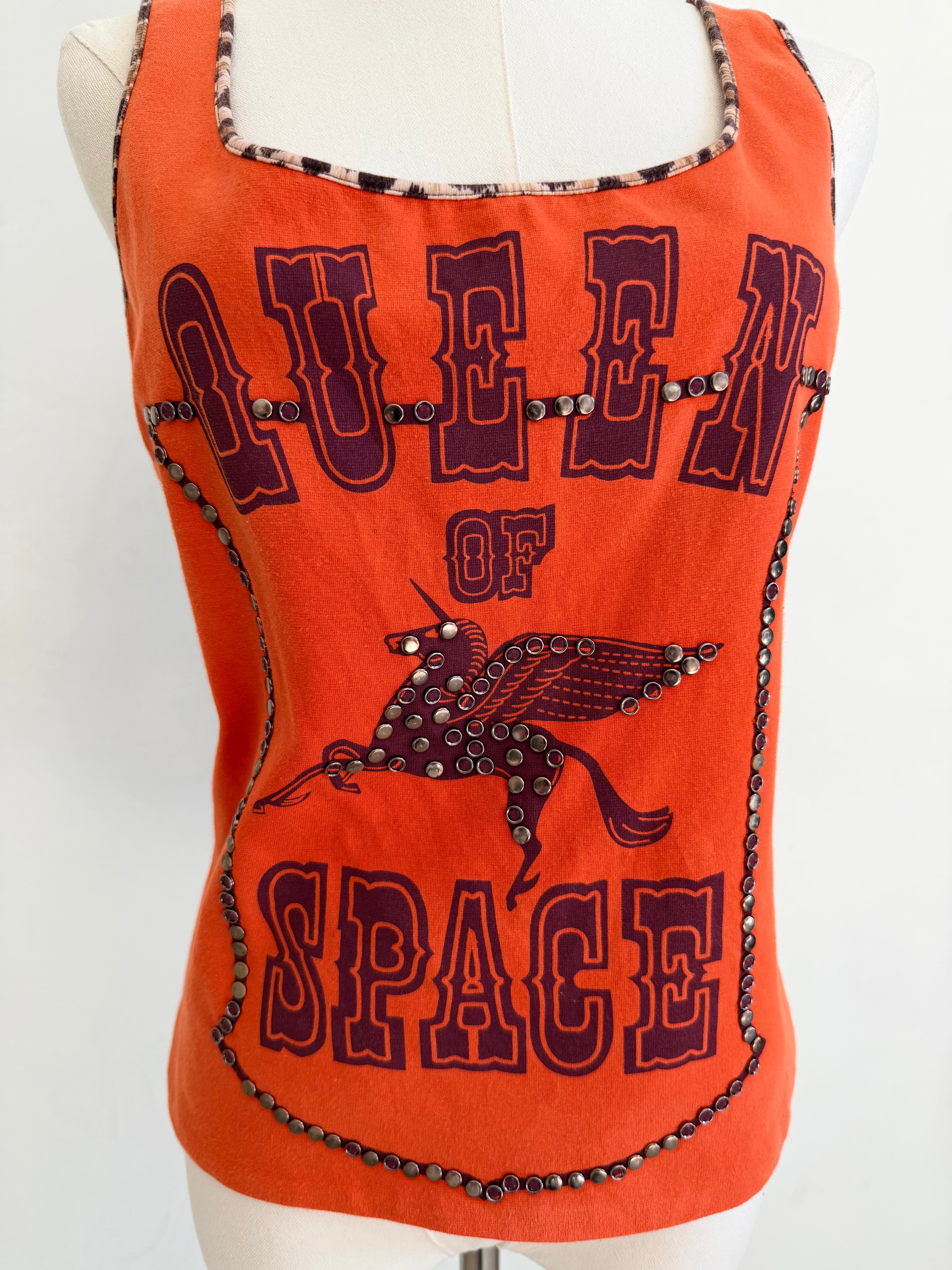 Red “Queen of Space” Studded Graphic Tank