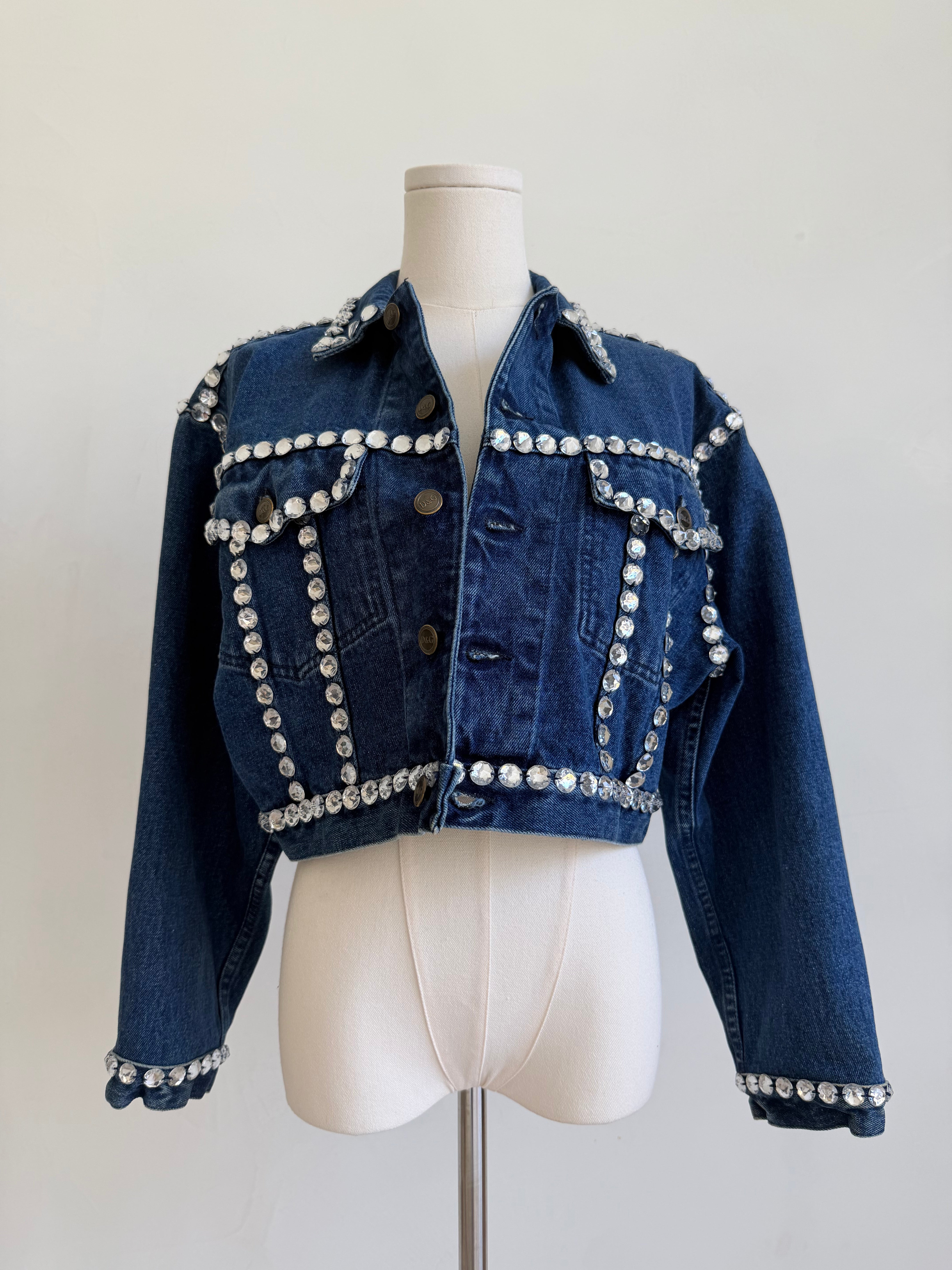 S/S 1992 Denim Cropped Crystal Jacket