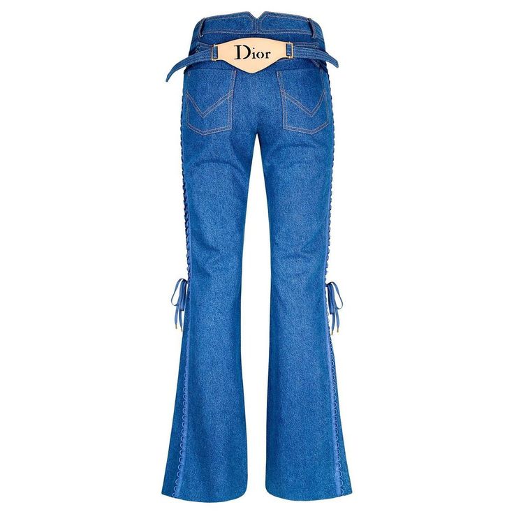 Blue Lace-Up Nameplate Denim Jeans