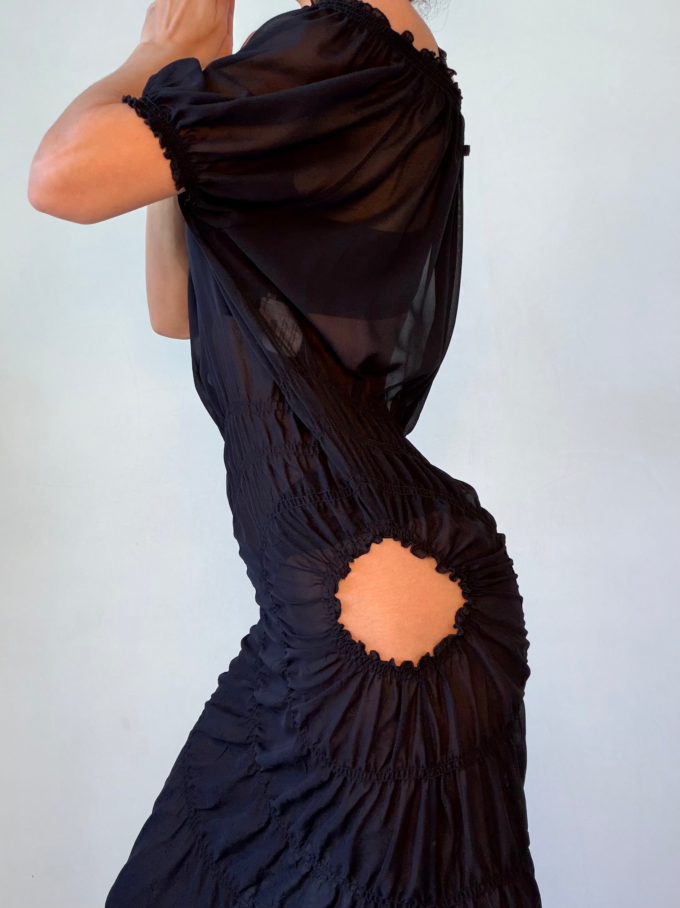 S/S 2002 Sheer Spiral Ruching Cut Out Dress